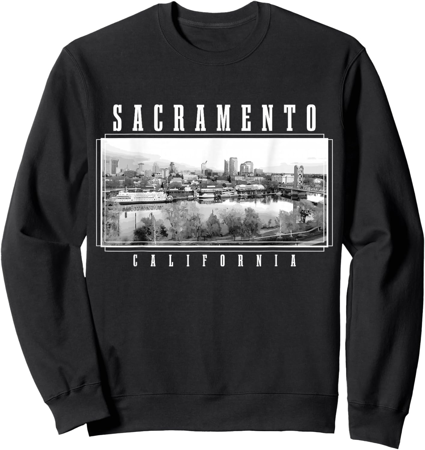 Sacramento California Vintage Souvenir Skyline USA Sweatshirt - Sweatshirt | Black