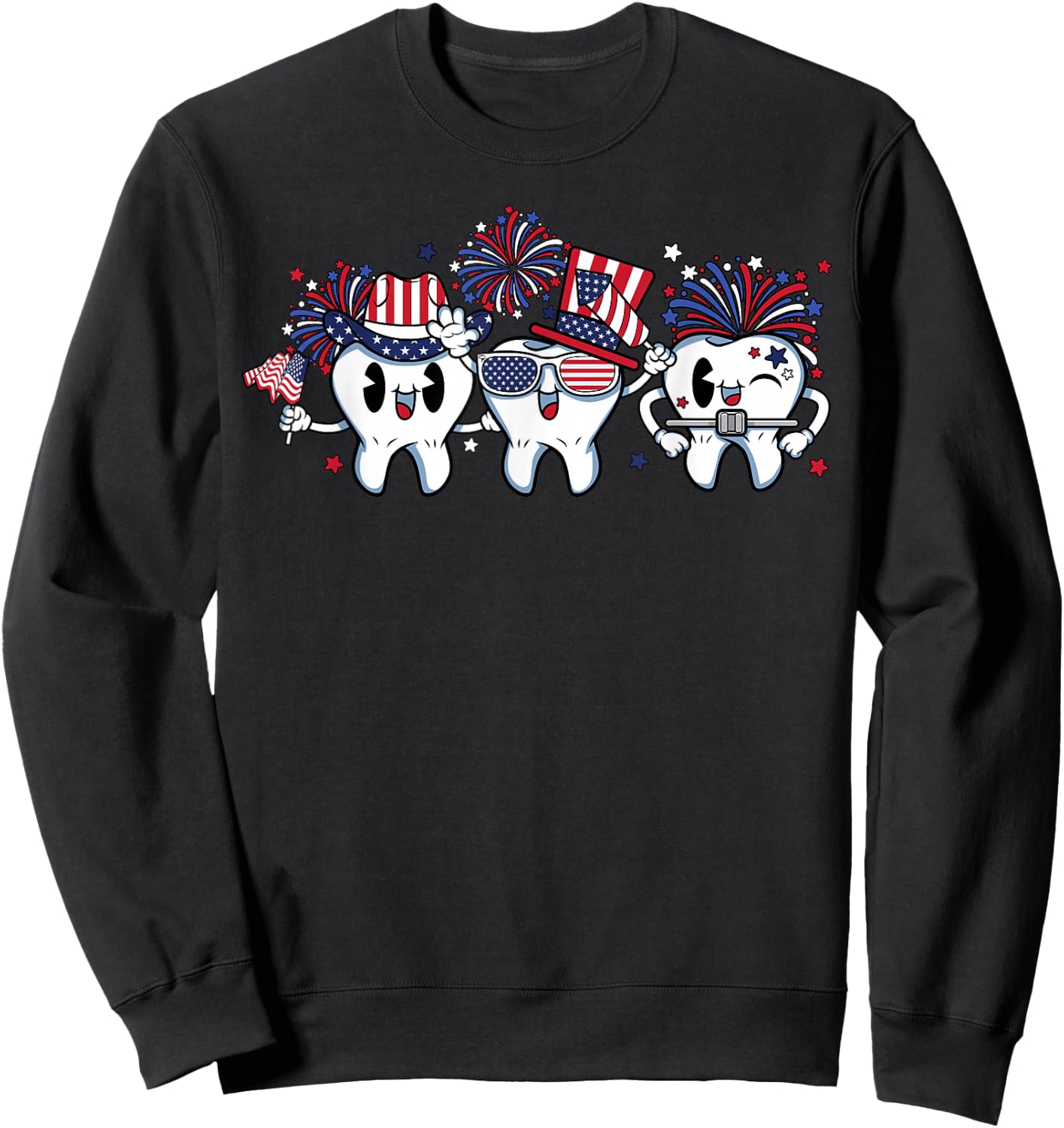 4th of July Dental Squad Dentist Hygienist US Flag Patriotic Sweatshirt - Sweatshirt | Black