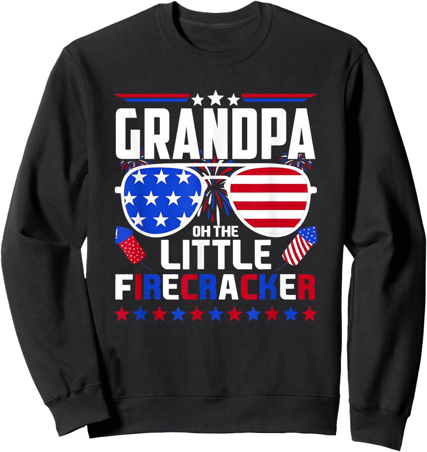 Grandpa of The Little Firecracker Fourth of July Birthday Sweatshirt - Sweatshirt | Black