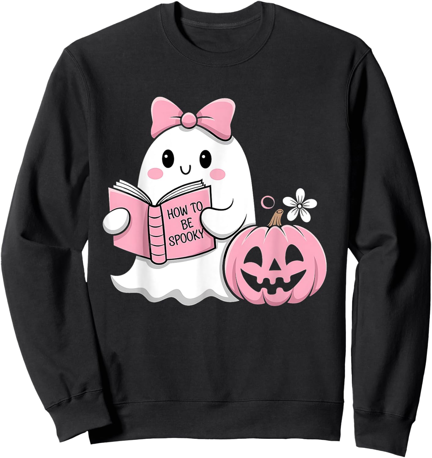 Cute Halloween Ghost Pink Pumpkin Reading How to Be Spooky Sweatshirt - Sweatshirt | Black