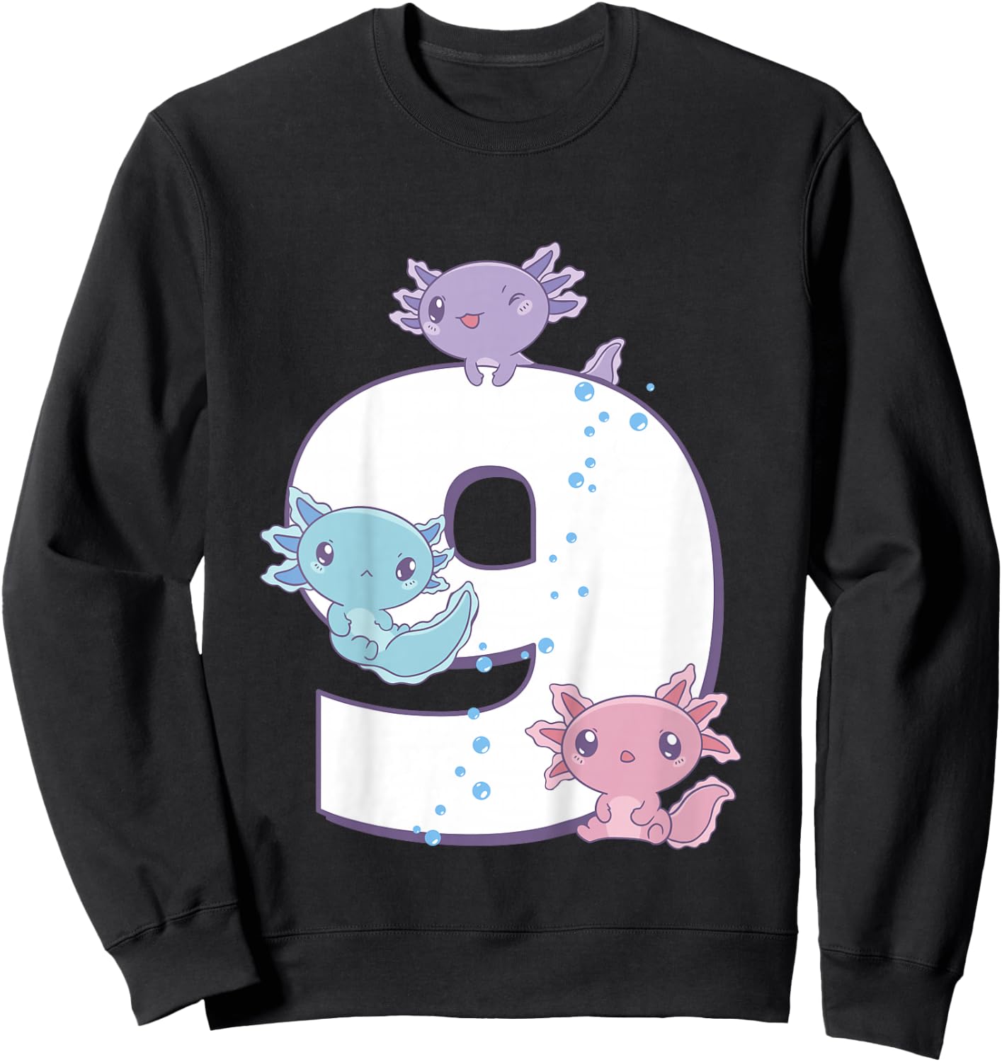 Axolotl 9th Birthday - I'm 9 Daughter Girl's Birthday Party Sweatshirt - Sweatshirt | Black
