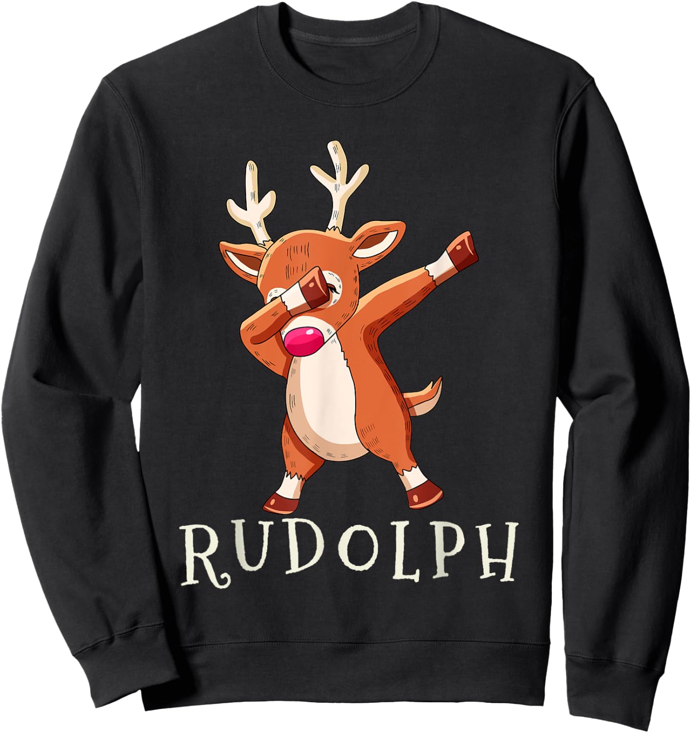 RUDOLPH Santas Reindeers Family Matching Outfit Christmas Sweatshirt - Sweatshirt | Black