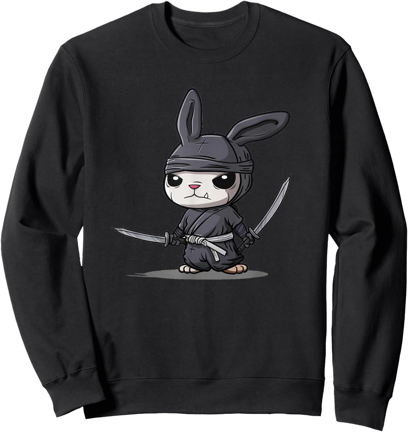 Pretty Ninja Bunny Graphic for a Cute and Cool Design Sweatshirt - Sweatshirt | Black