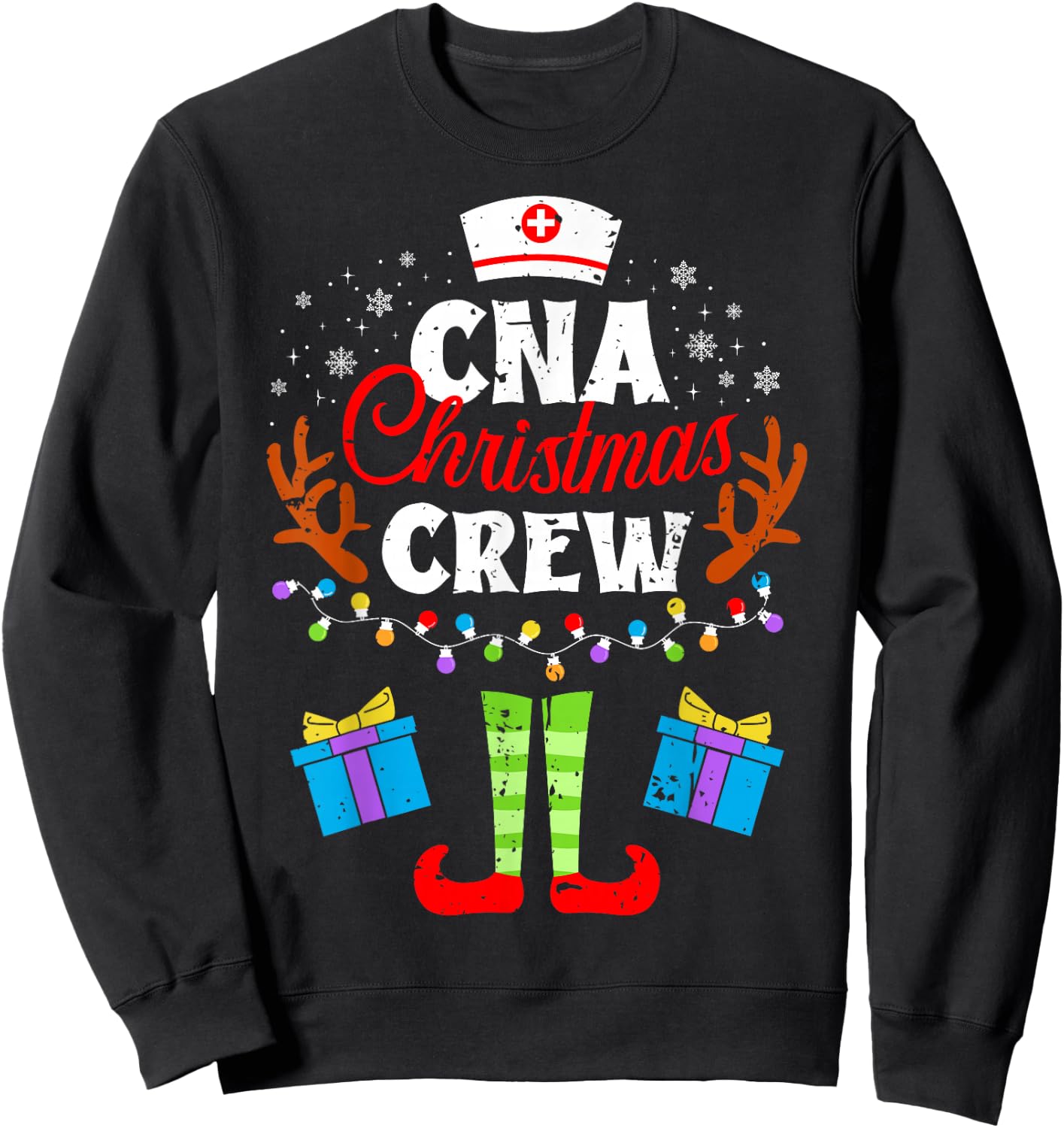 CNA Christmas Nurse Crew Nursing Women Men Pajama Xmas Sweatshirt - Sweatshirt | Black