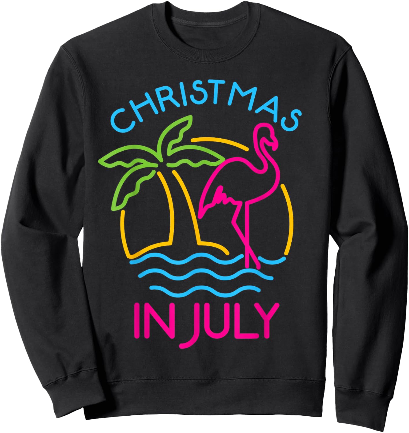 Christmas In July Pink Flamingo Santa Hat Summer Vacation Women Kids Sweatshirt - Sweatshirt | Black