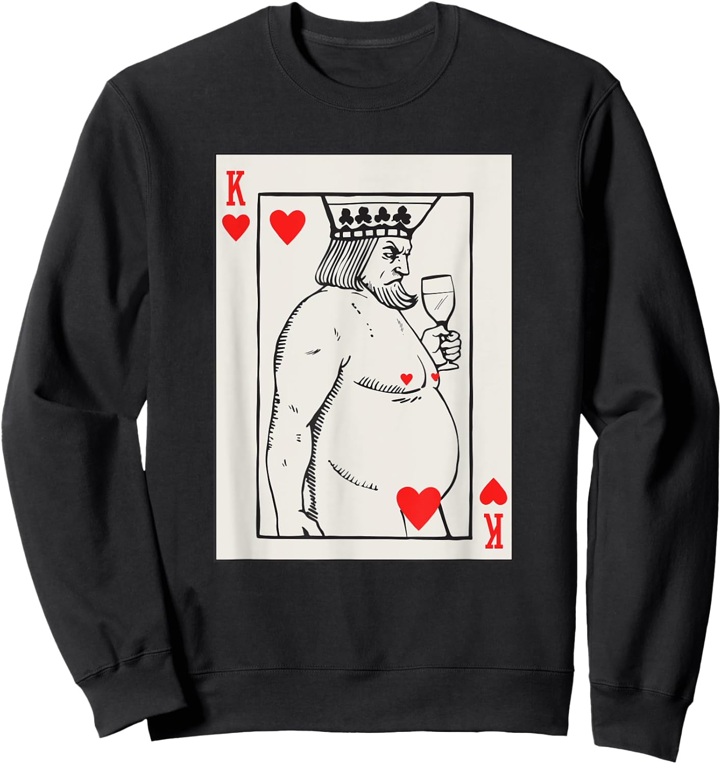 Jeu de cartes en forme de cœur Roi avec vin Sweatshirt - Sweatshirt | Black
