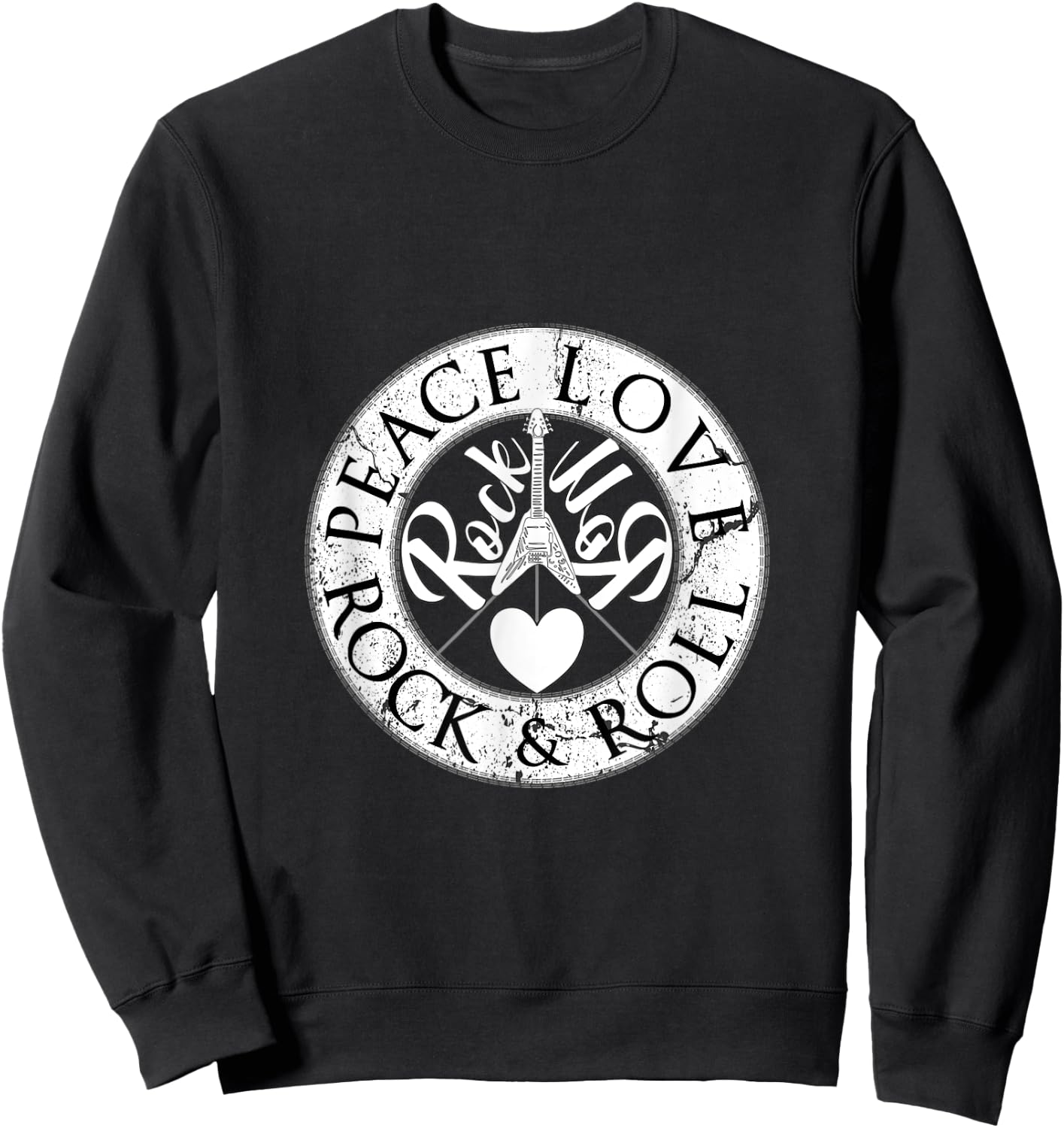 Peace Love and Rock'n'Roll Spruch Rocker-Motiv Sweatshirt - Sweatshirt | Black
