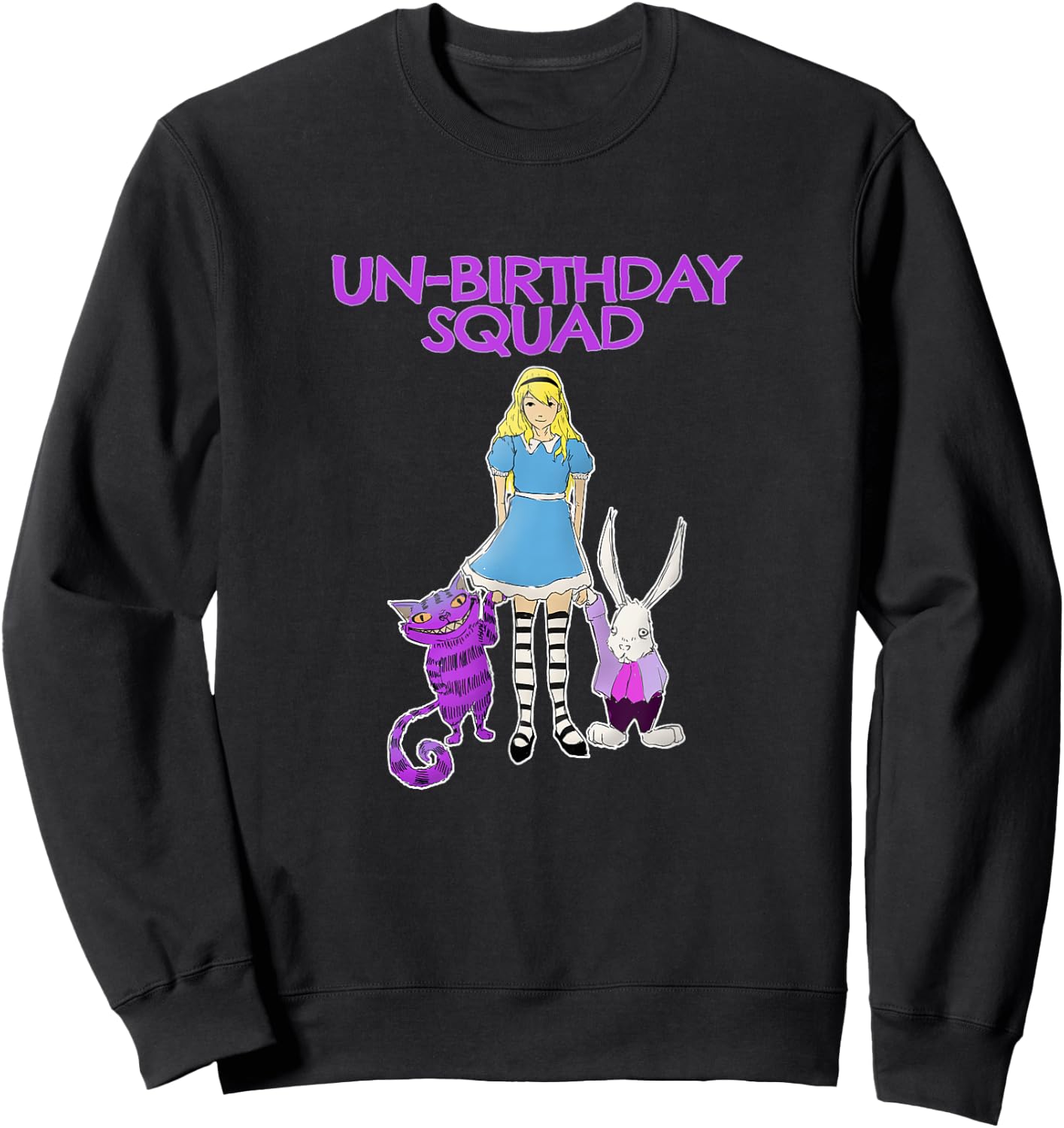 UnBirthday Squad - Alice Cheshire Grinning Cat White Rabbit Sweatshirt - Sweatshirt | Black