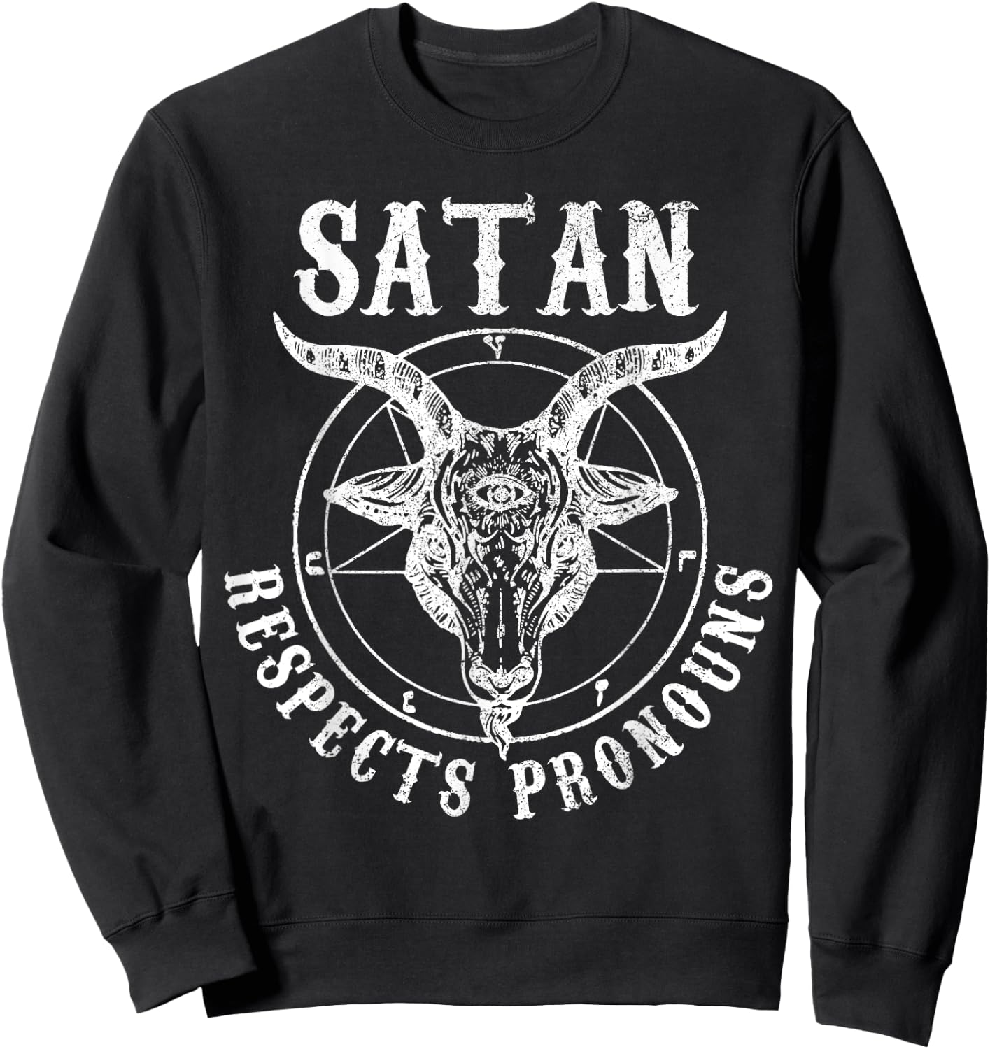 Satan Respects Pronouns Satanic Pride Month LGBTQ Baphomet Sweatshirt - Sweatshirt | Black