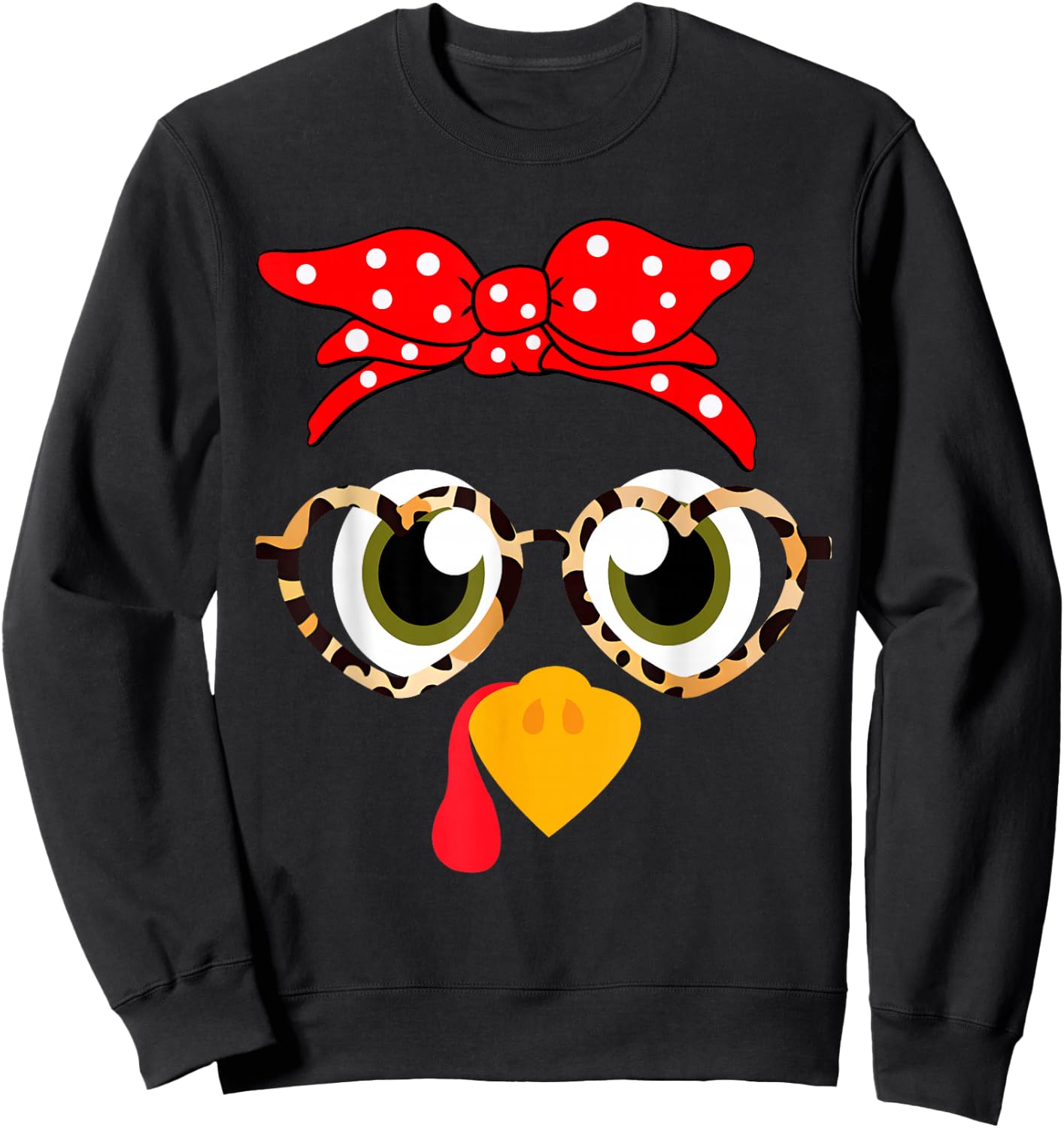 Thanksgiving Turkey Face Costume Leopard Print Glasses Girls Sweatshirt - Sweatshirt | Black
