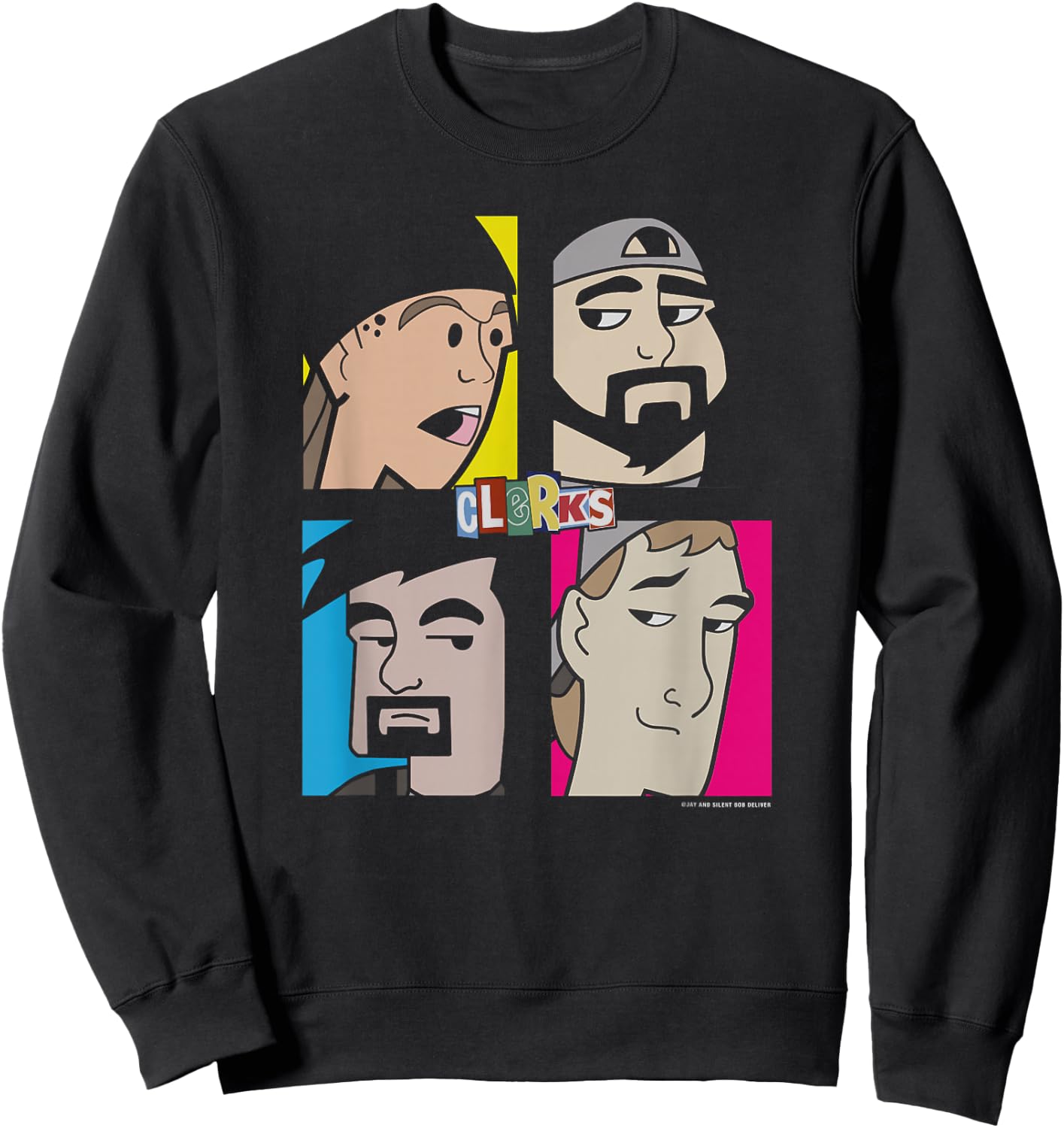Jay & Silent Bob Clerks Group Shot Cartoon Character Panels Sweatshirt - Sweatshirt | Black