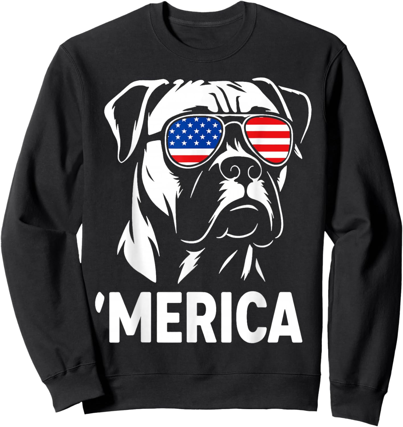 Merica Boxer Dog American Flag Sunglasses Patriotic Sweatshirt - Sweatshirt | Black