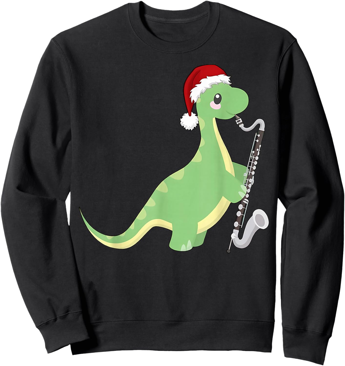 Christmas Cute Dinosaur Playing Bass Clarinet Music Teacher Sweatshirt - Sweatshirt | Black