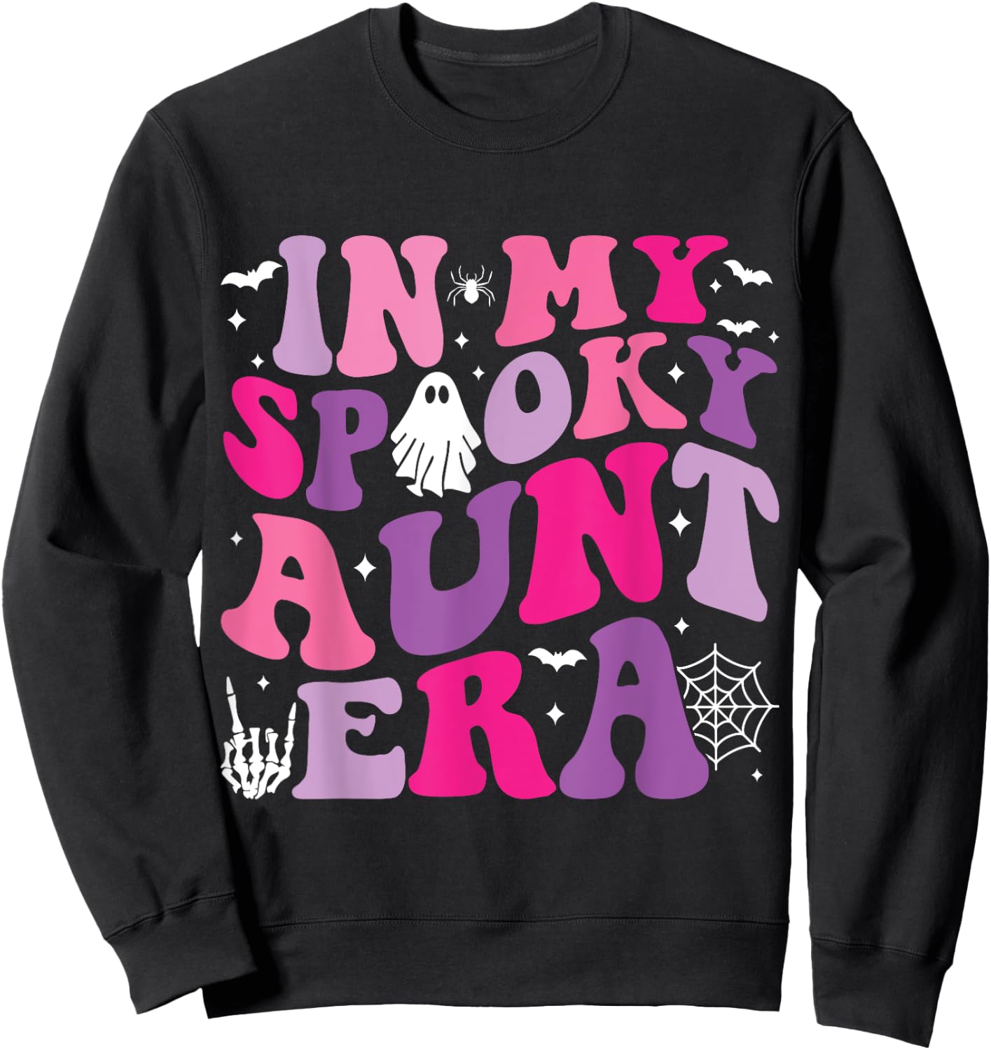 Groovy In My Spooky Aunt Era Hippie Halloween Auntie Ghost Sweatshirt - Sweatshirt | Black