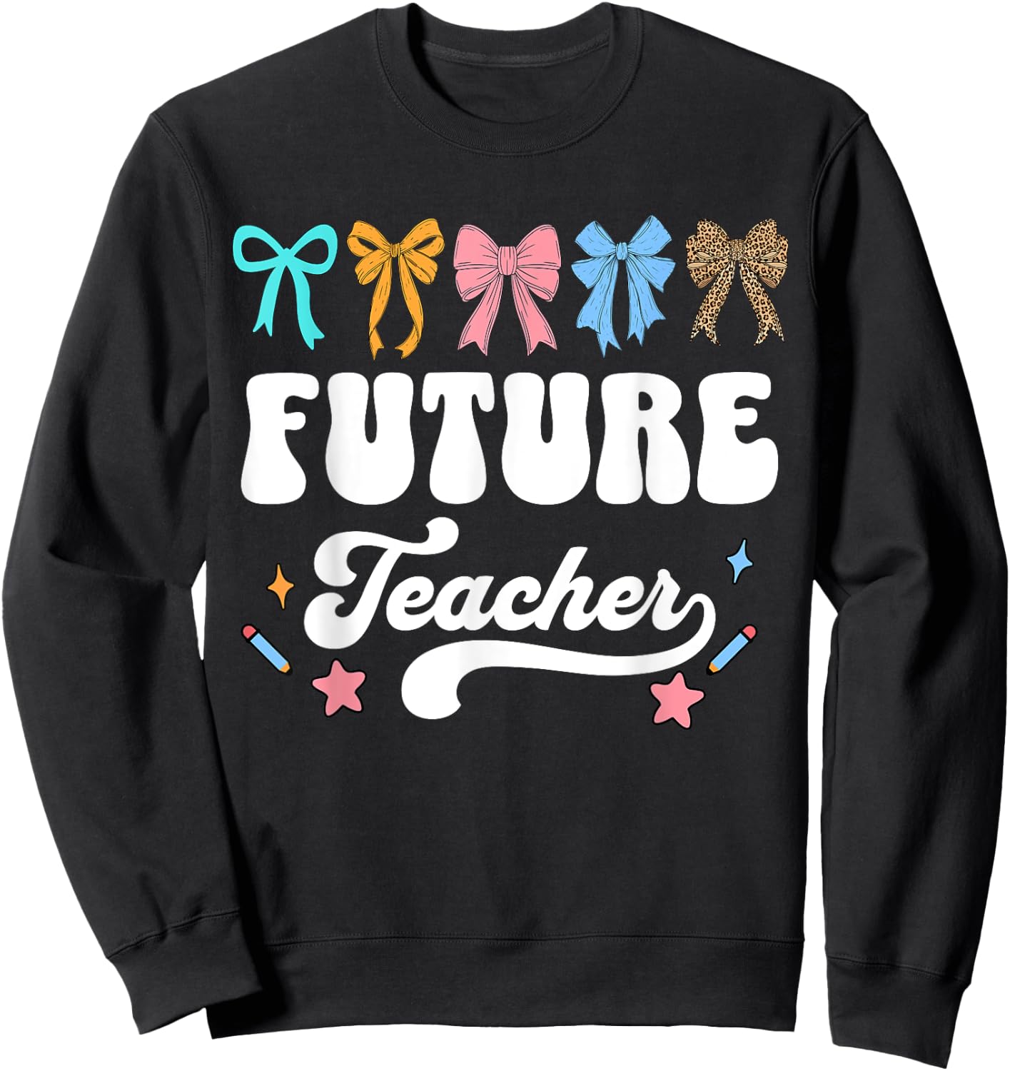 Future Teacher Kids Youth Girls Pre-k Kindergarten Cute Bow Sweatshirt - Sweatshirt | Black