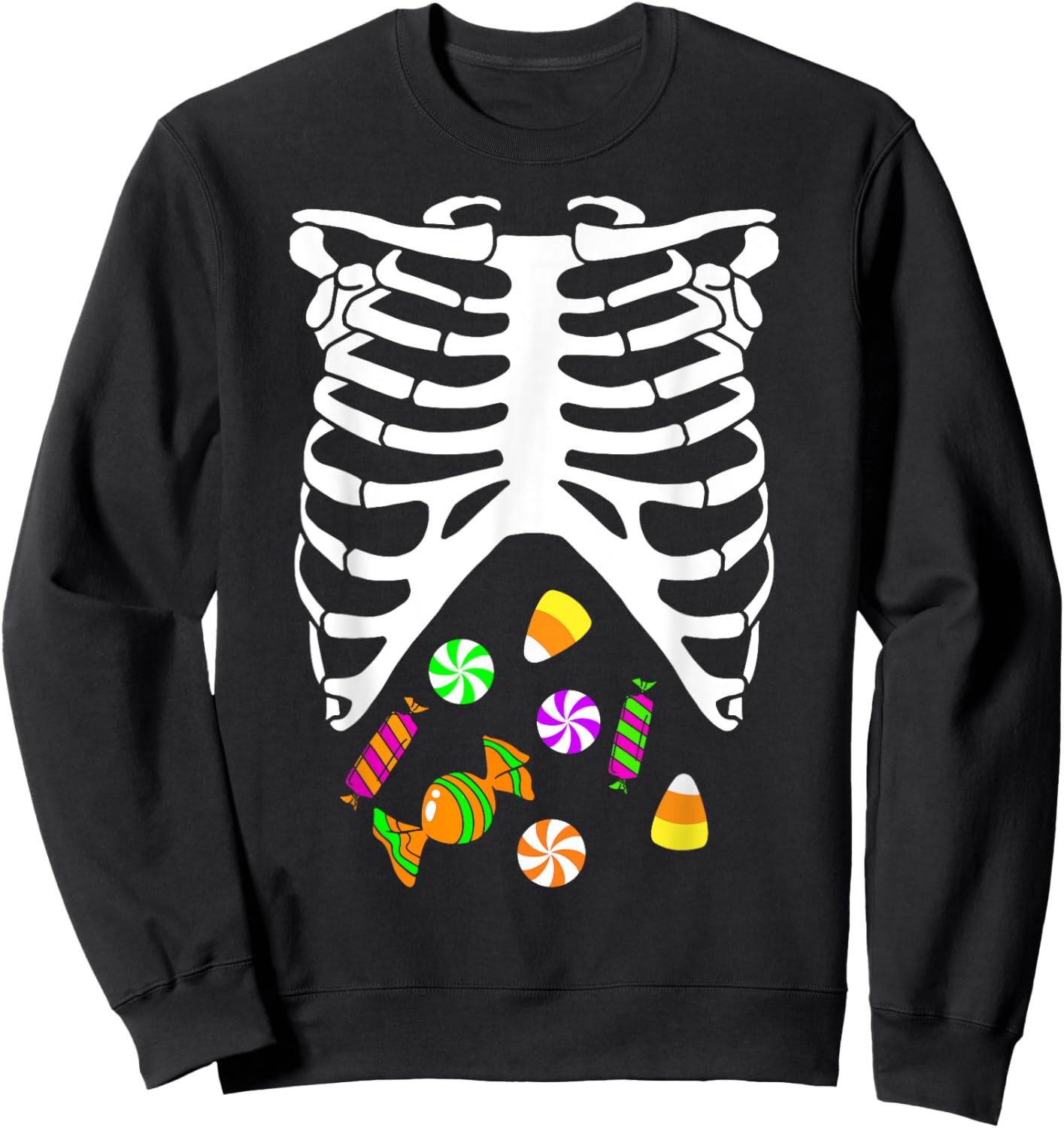 Skeleton Tummy Full of Candy Halloween Costume Sweatshirt - Sweatshirt | Black