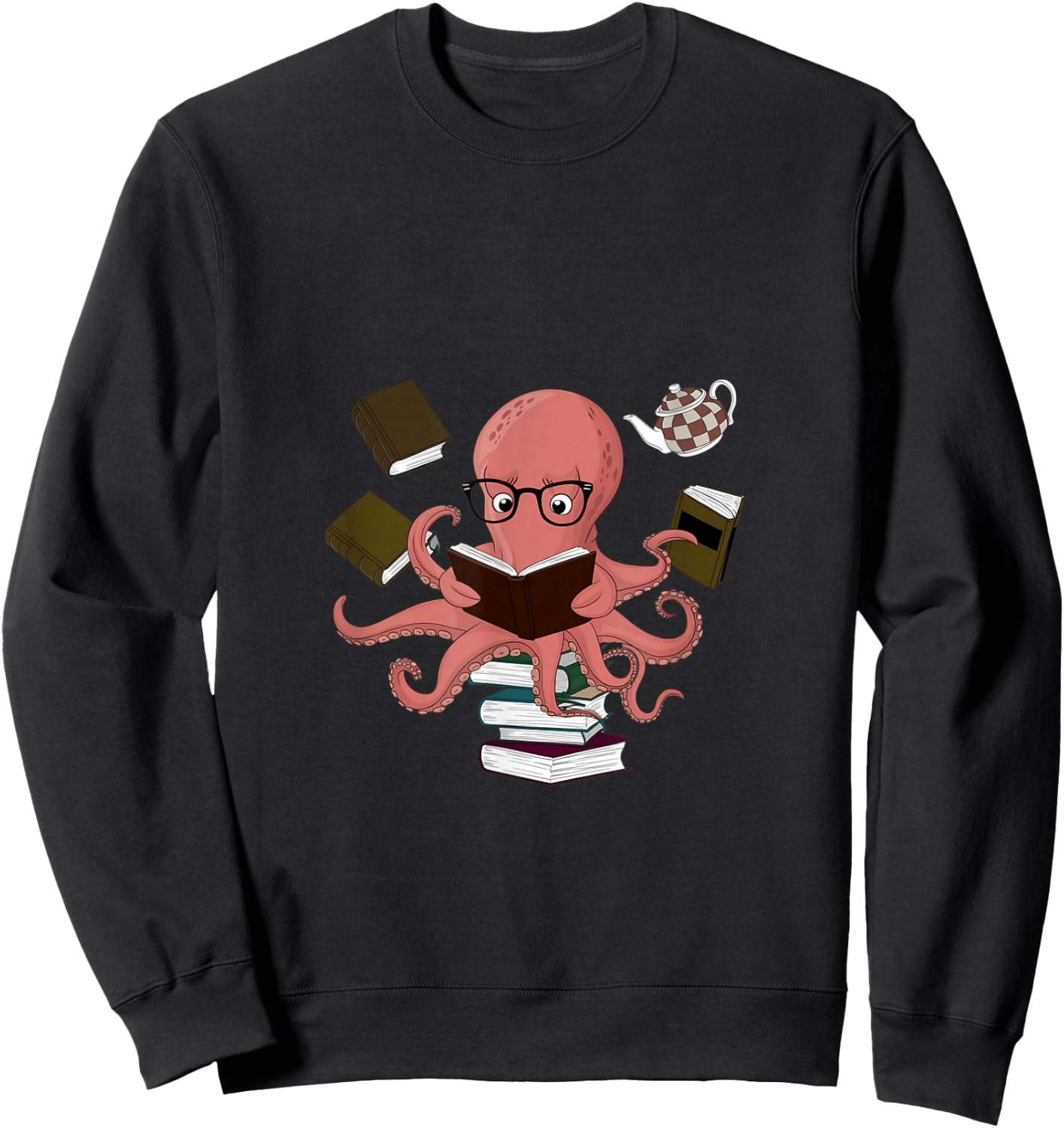 Octopus Holding Books Teacher Book Lover Reading Sweatshirt - Sweatshirt | Black