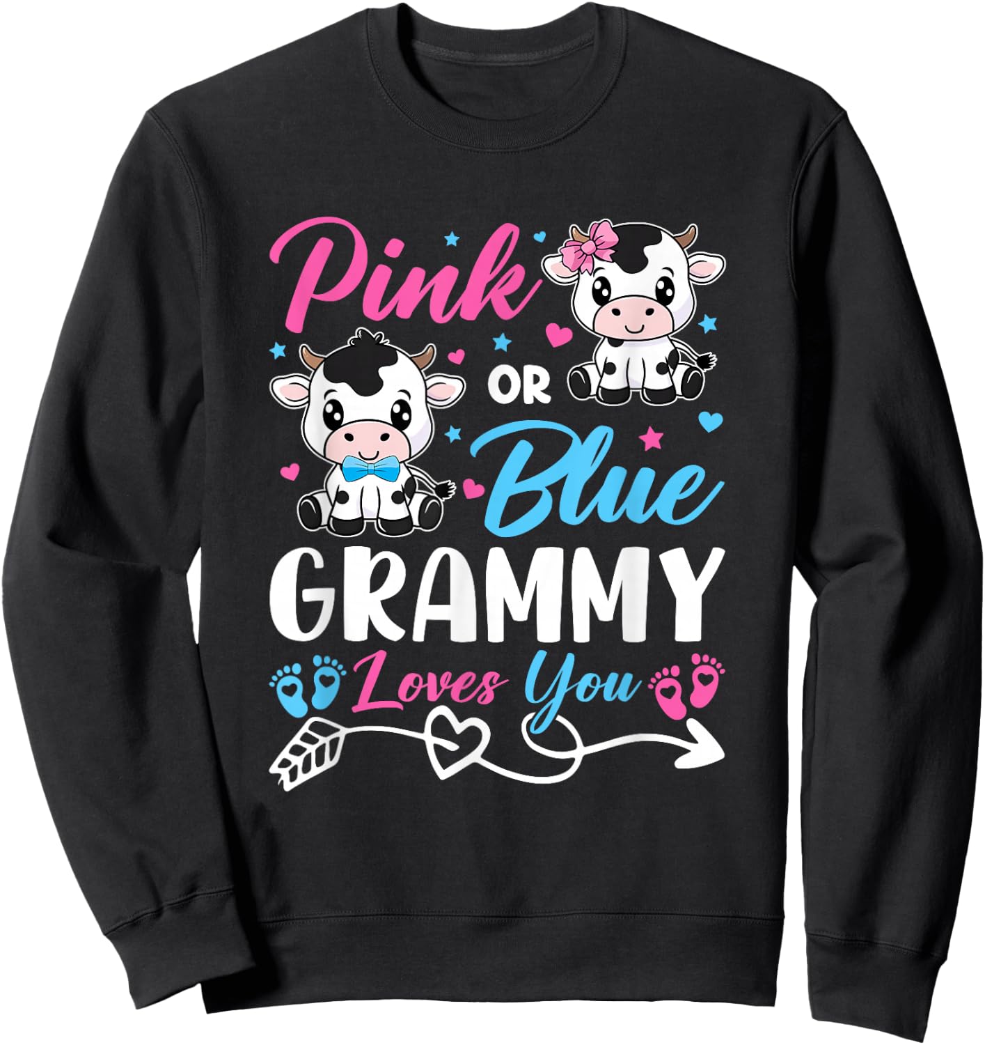 Pink Or Blue Grammy Loves You Cow Baby Gender Reveal Baby Sweatshirt - Sweatshirt | Black