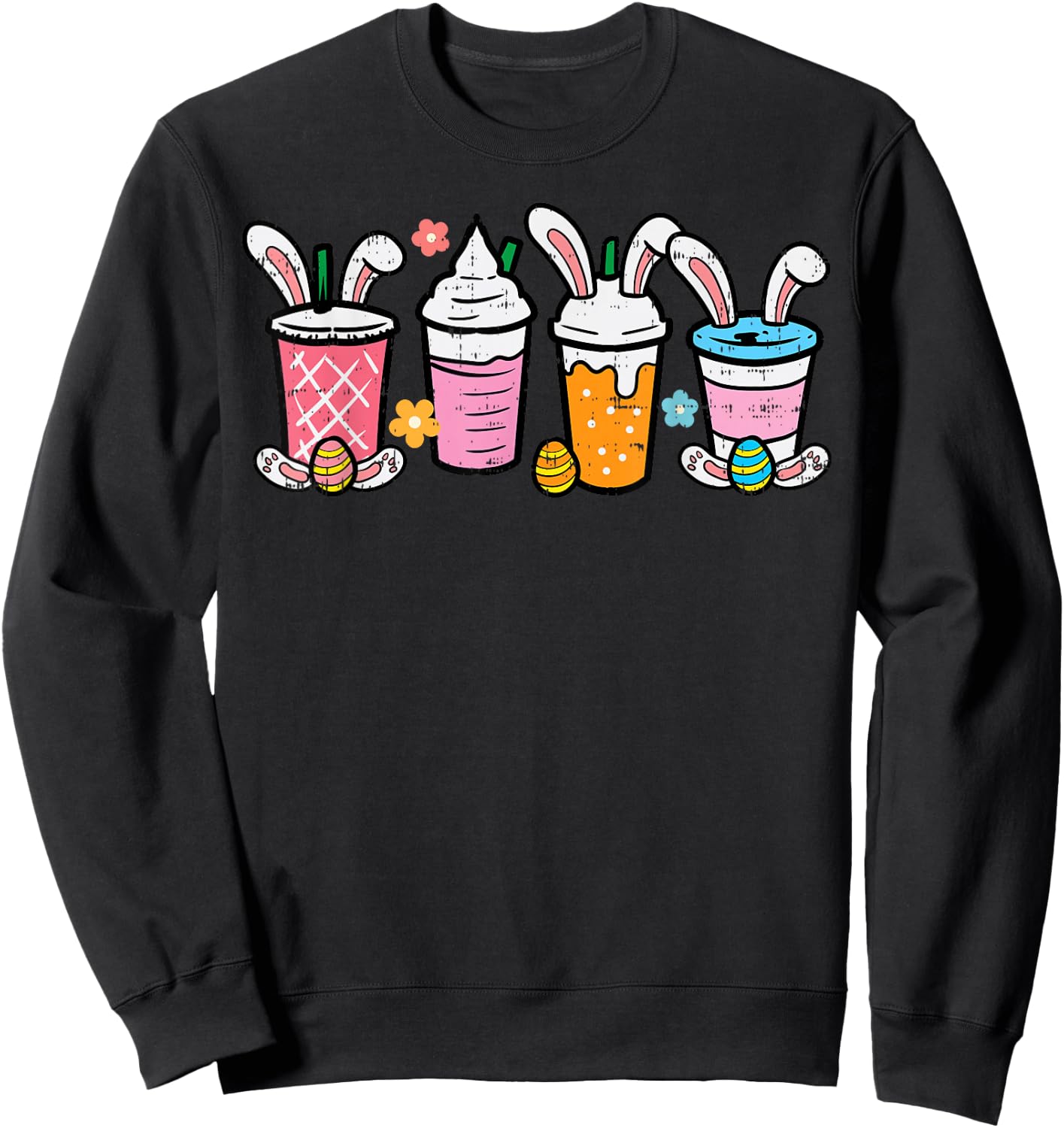 Easter Coffee Iced Latte Bunnies Cute Rabbit Men Women Kids Sweatshirt - Sweatshirt | Black