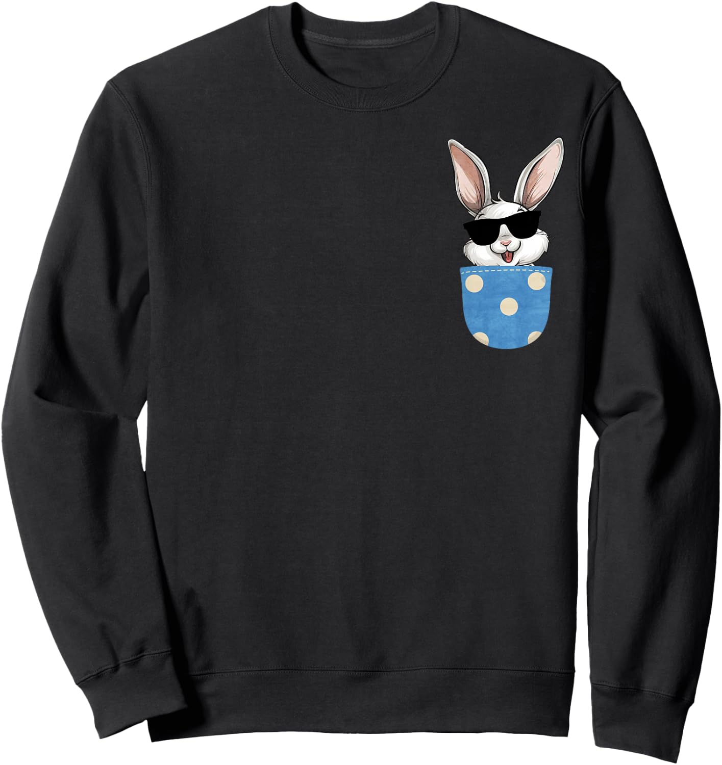 Bunny Rabbit With Sunglasses In Pocket, Happy Easter Day Sweatshirt - Sweatshirt | Black