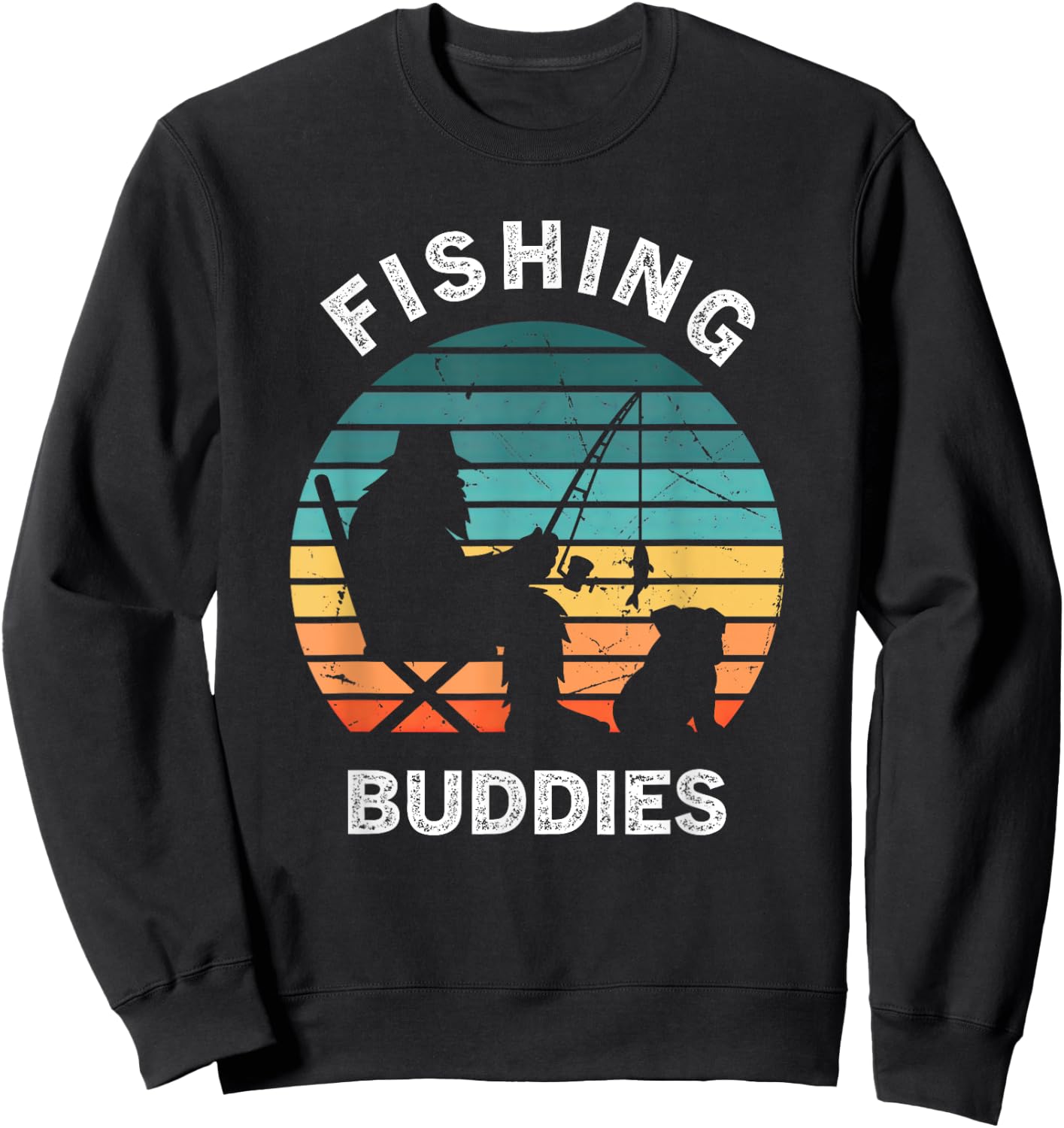 English Bulldog Bigfoot Sasquatch Fishing Retro Dog Women Kids Sweatshirt - Sweatshirt | Black