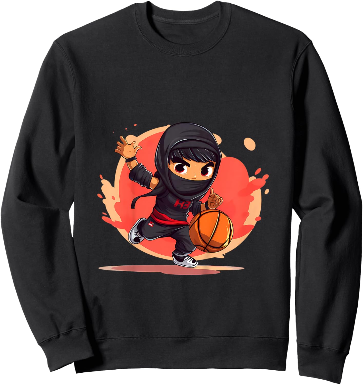 Kinder Ninja Junge Spielt Basketball Sweatshirt - Sweatshirt | Black