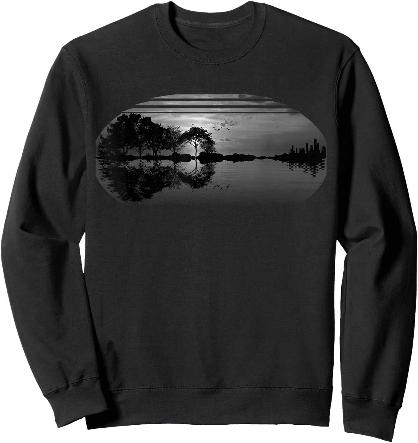 Guitar Gray Sky Trees City Lake Reflection Special Design Sweatshirt - Sweatshirt | Black