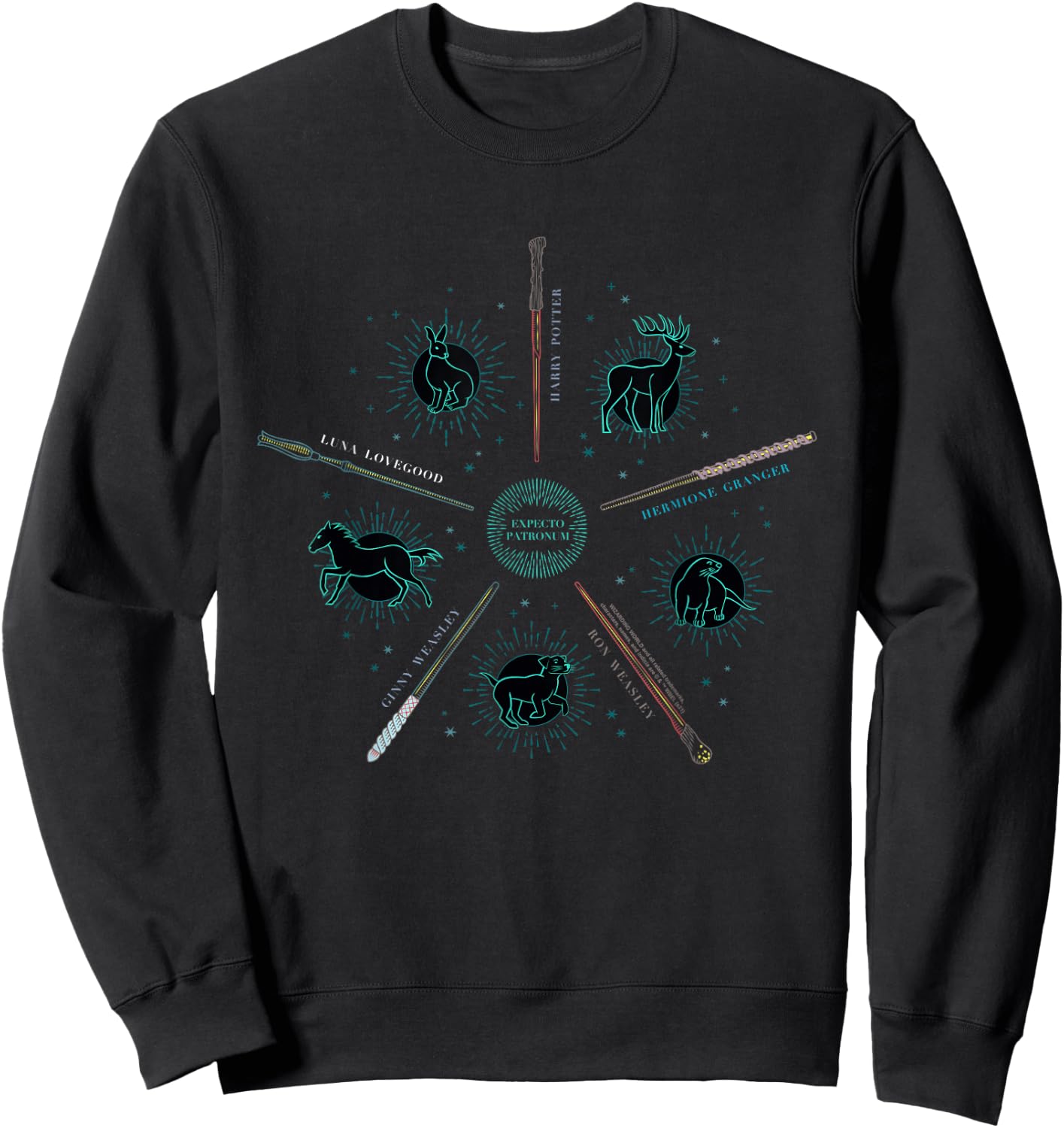 Harry Potter Expecto Patronum and Wands -Adults , Black, Small Sweatshirt - Sweatshirt | Black