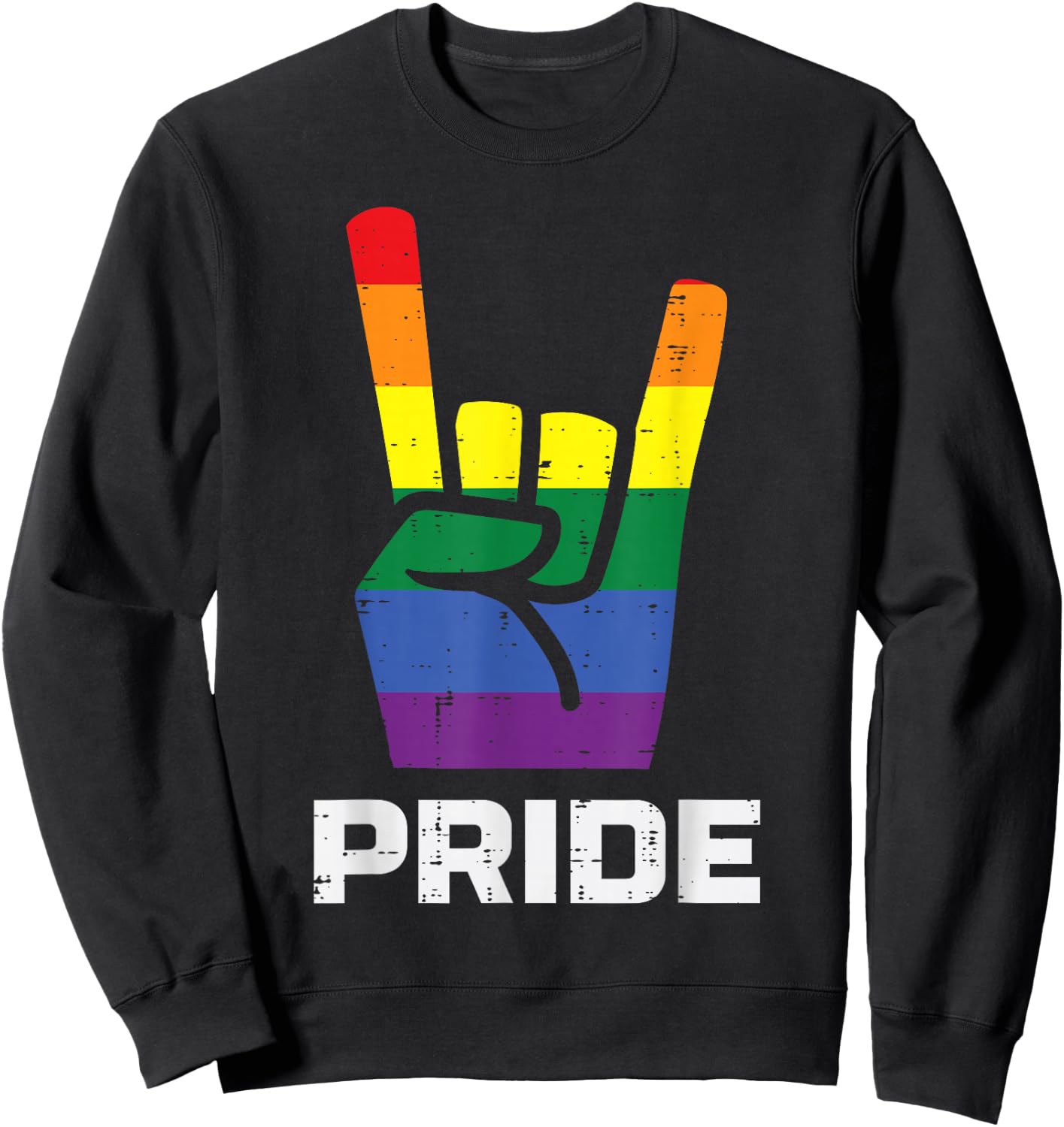 Rainbow Rock Hand Sign Pride Punk Gay Flag LGBTQ Men Women , black, s Sweatshirt - Sweatshirt | Black