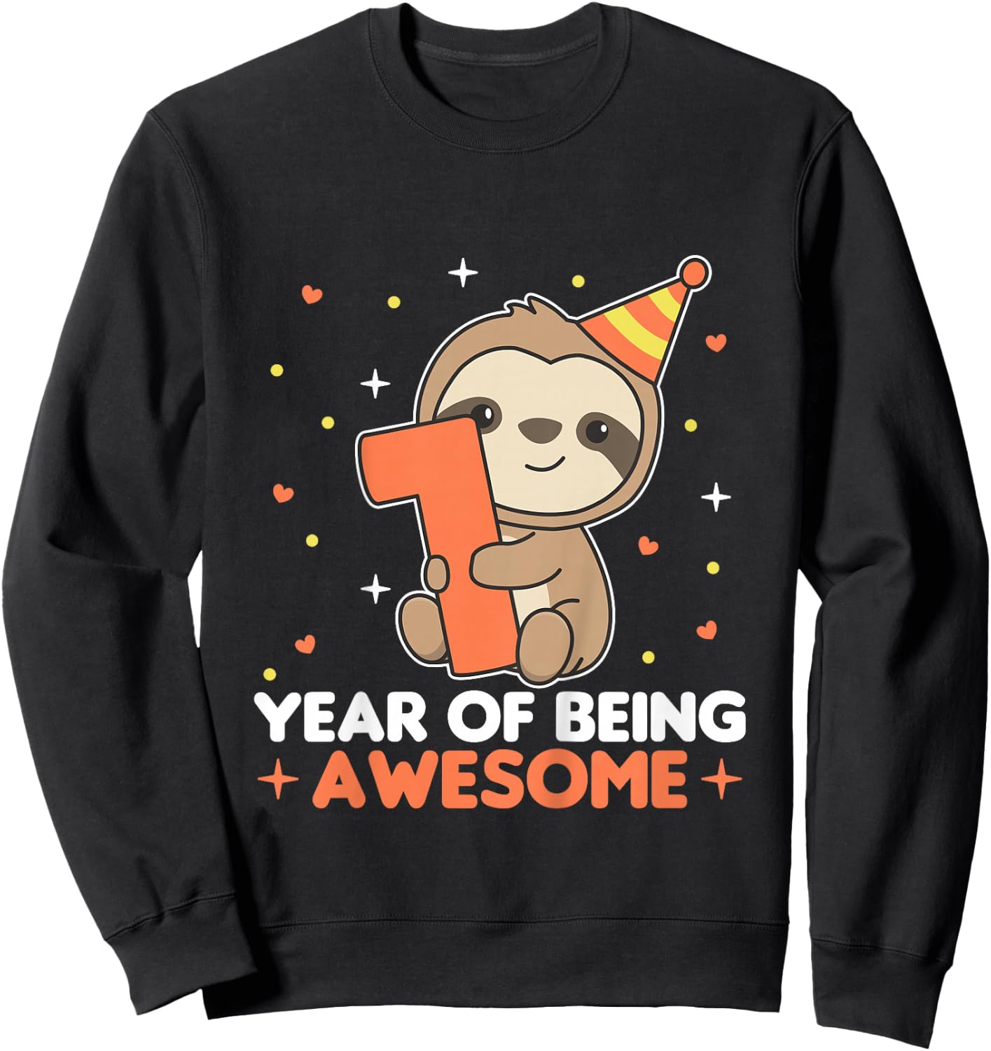 Sloth 1st Birthday For Kids One Year Old Sloth Sweatshirt - Sweatshirt | Black