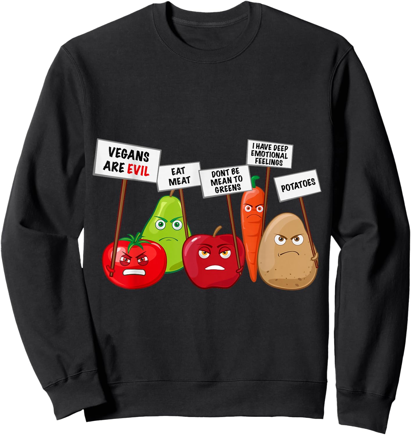 Funny Vegan - Vegetables & Fruits Protesting Against Vegans Small Sweatshirt - Sweatshirt | Black
