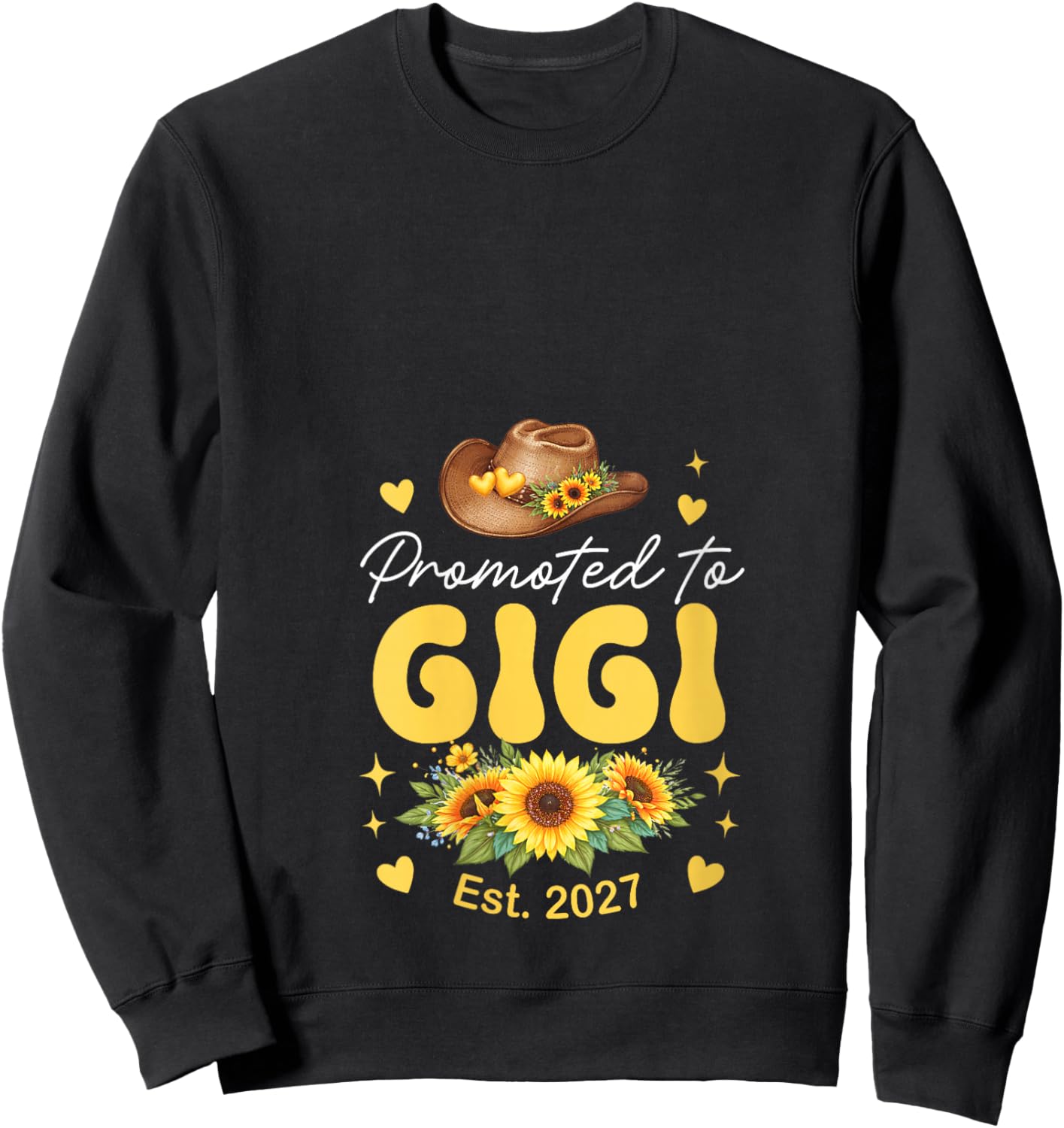 Women's Promoted to Gigi Est. 2027 Sunflowers Expecting New Baby V-Neck Sweatshirt - Sweatshirt | Black