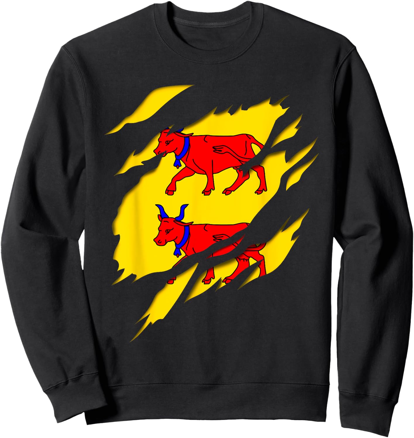 Béarn Flag Crest Ripped 3D Effect France Sweatshirt - Sweatshirt | Black