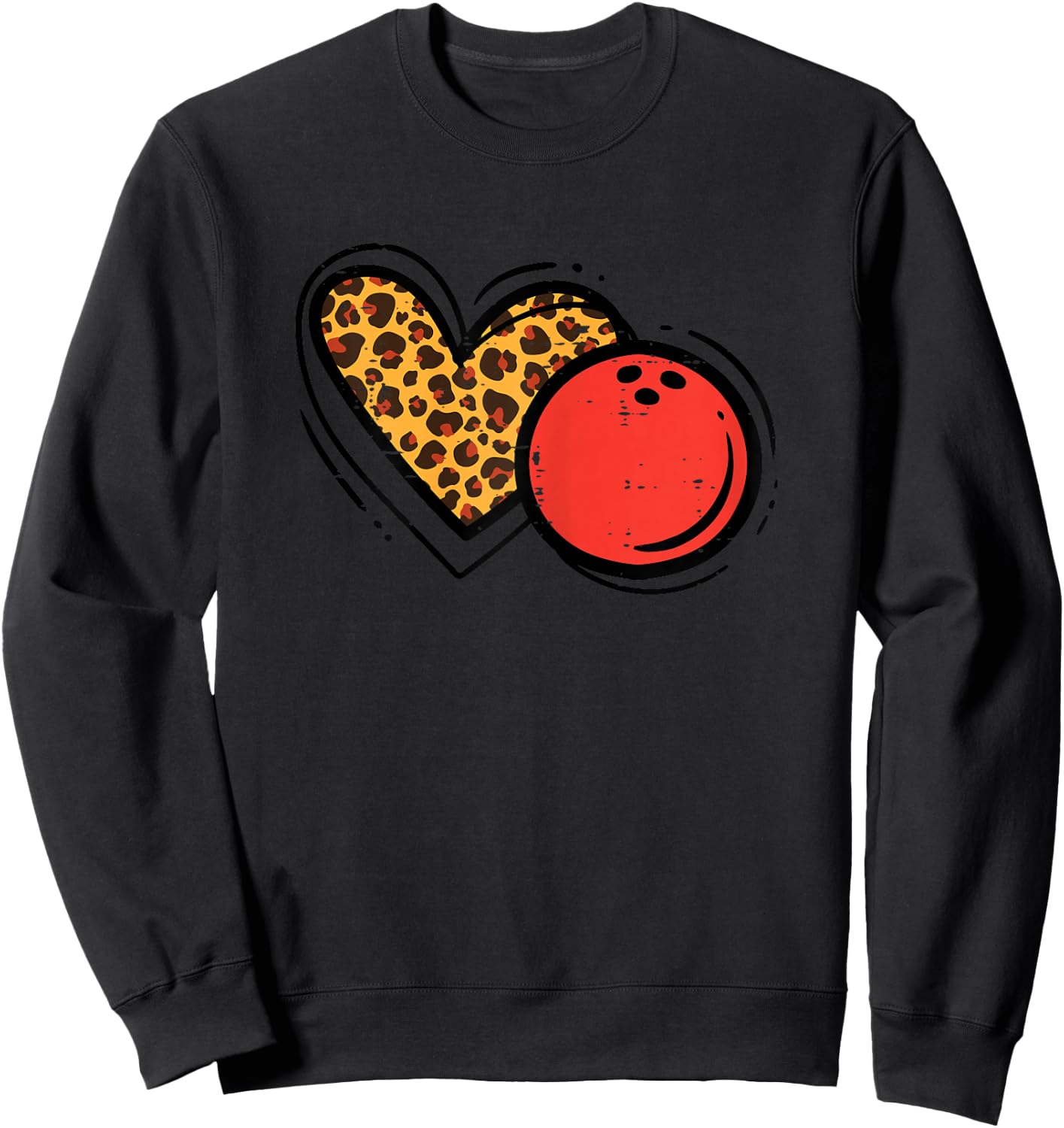 Bowling Ball Leopard Heart Cute Love Bowler Women Girls Kids Sweatshirt - Sweatshirt | Black