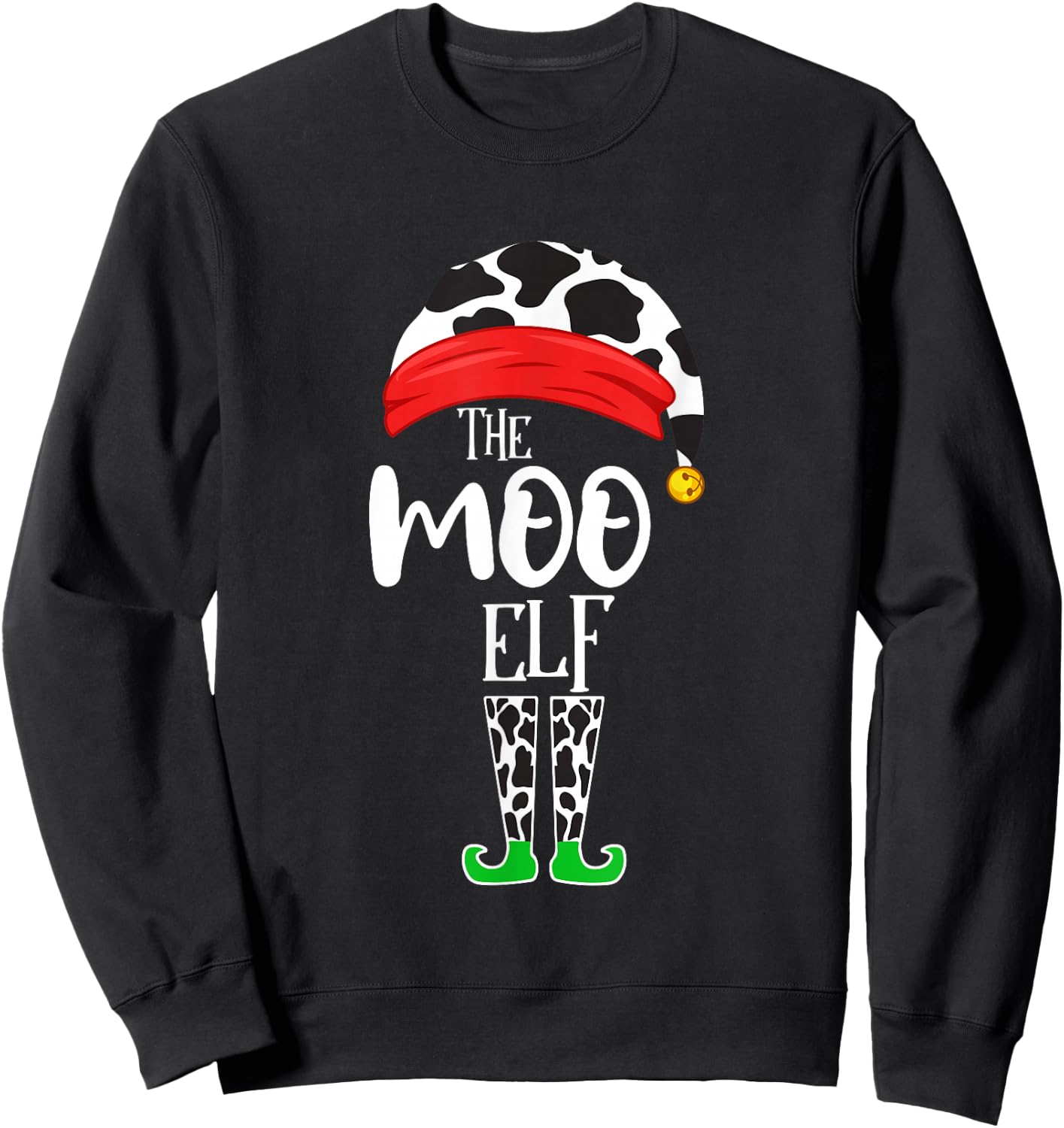 The Elf Moo Cow Funny Christmas Elf Family Matching Sweatshirt - Sweatshirt | Black