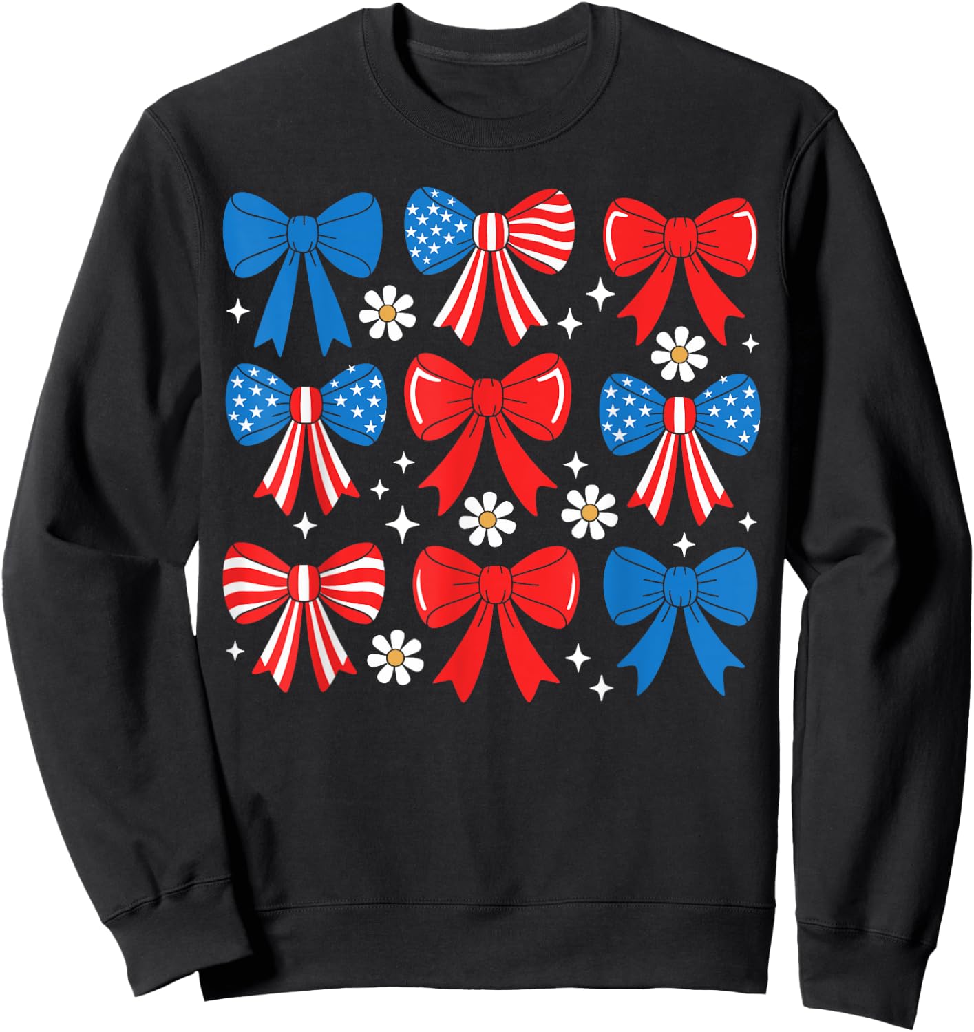4th Of July Coquette Bow Women Girls USA Fourth Of July Bows Sweatshirt - Sweatshirt | Black