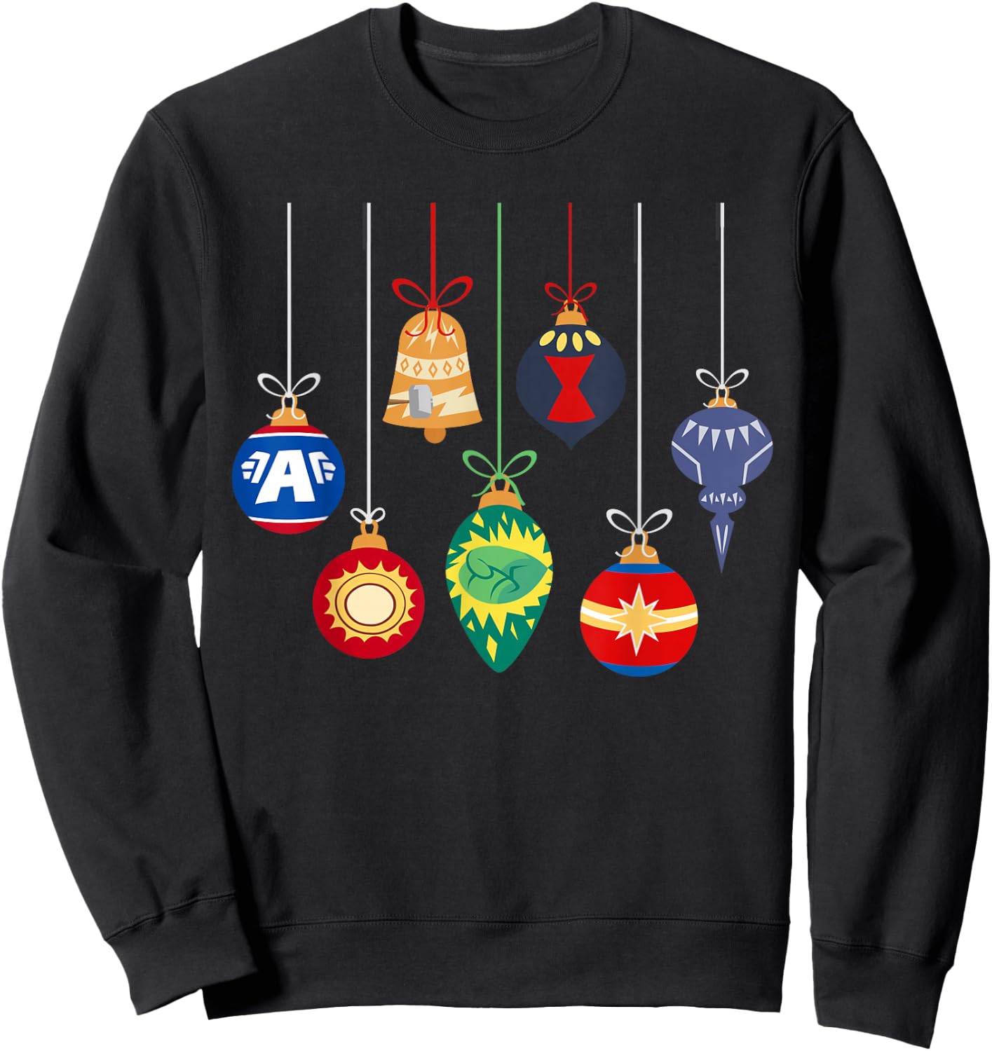 Marvel Holiday Christmas Avengers Team Festive Ornaments Sweatshirt - Sweatshirt | Black