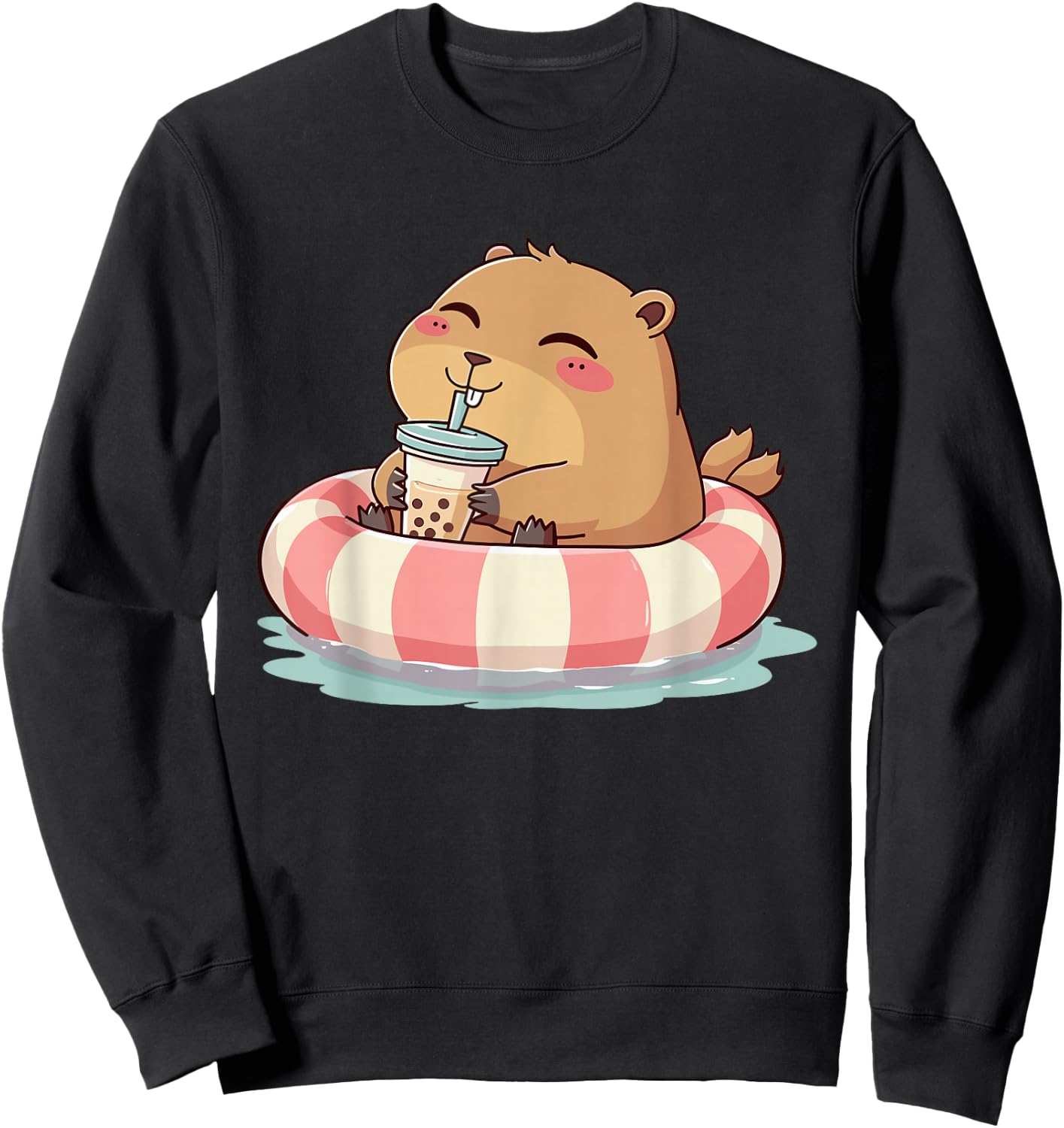 Capybara On Pool Float Drinking Boba Tea Women Girls Kids Sweatshirt - Sweatshirt | Black