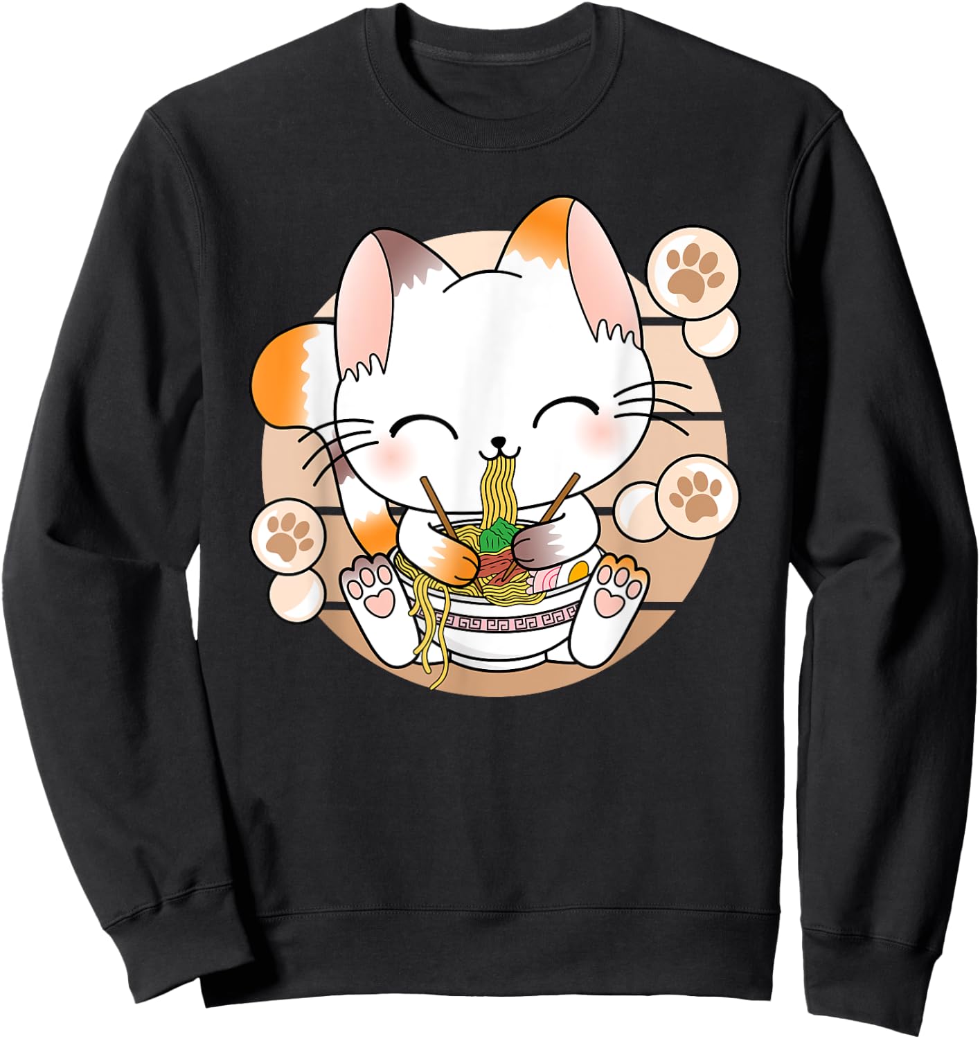 Funny Japanese Anime Cat Ramen Noodles Kawaii Manga , black Sweatshirt - Sweatshirt | Black
