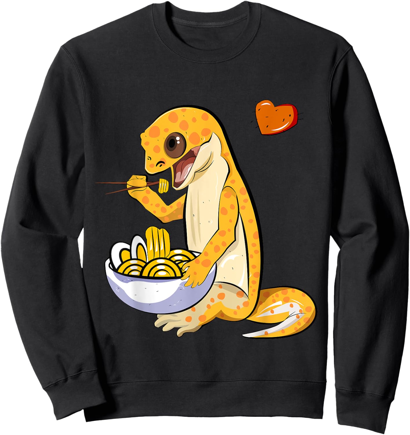 Cute Leopard Gecko Eating Ramen Noodles Illustration Sweatshirt - Sweatshirt | Black