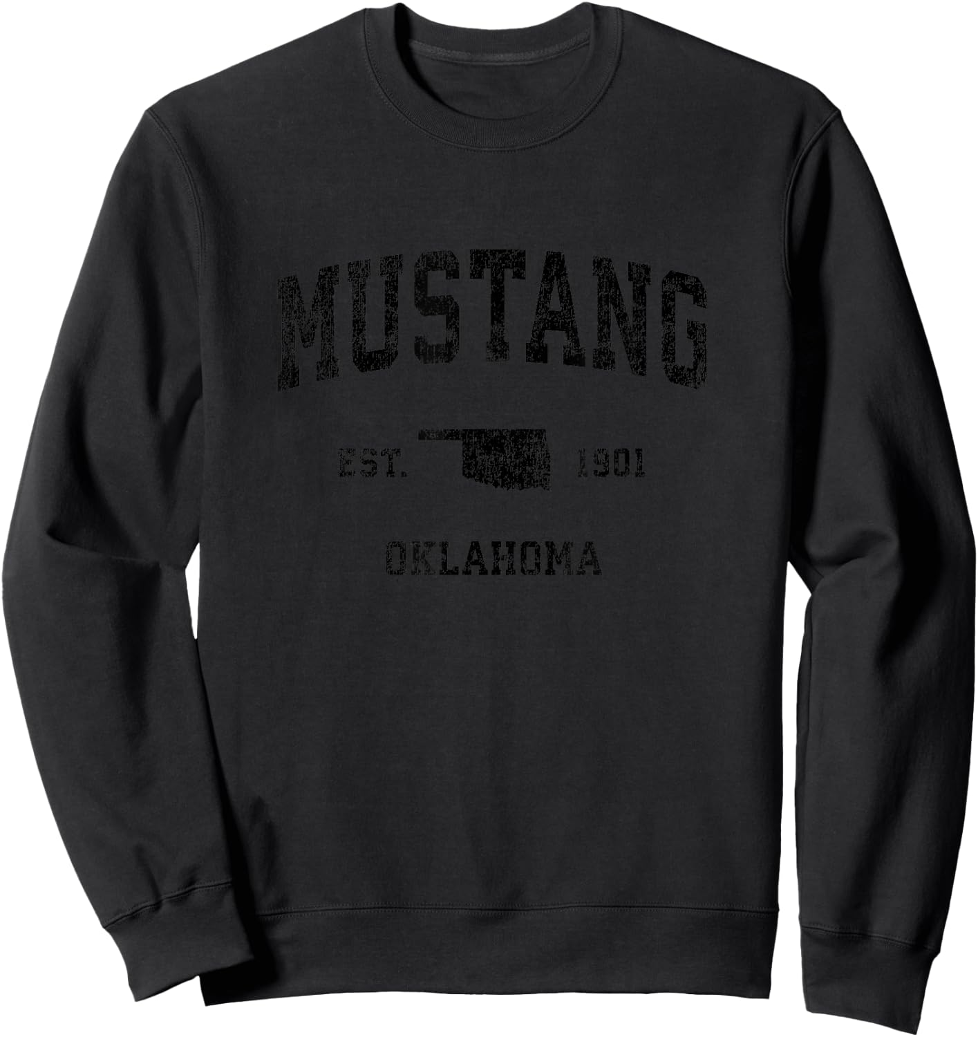 Mustang Oklahoma OK Vintage Sports Design Black Print Sweatshirt - Sweatshirt | Black