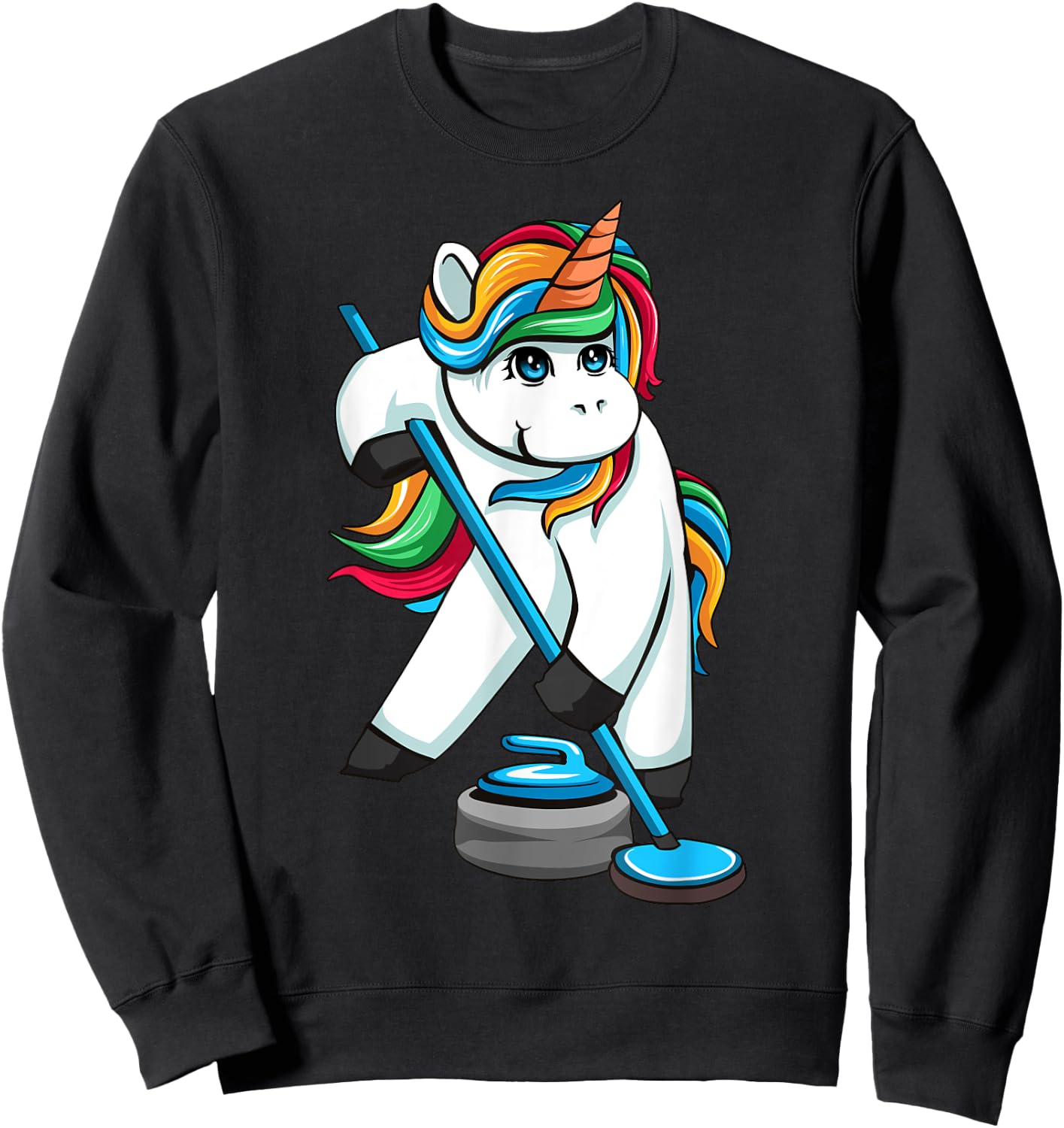 Funny Unicorn Curling Design Women Curling Player Sweatshirt - Sweatshirt | Black