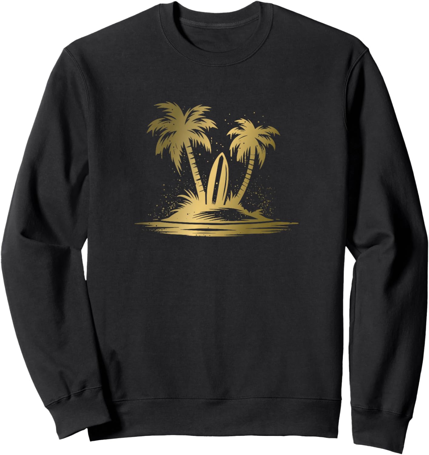 Surfboard and Palm Trees on Summer Island Sweatshirt - Sweatshirt | Black