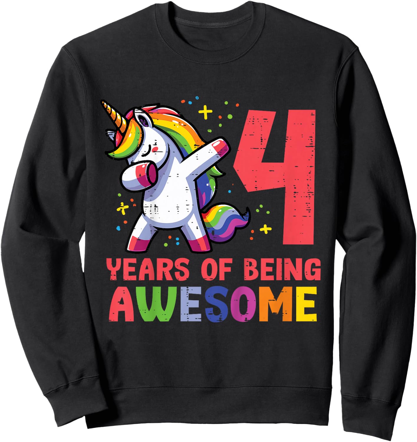 4 Years Of Being Awesome Unicorn 4th Birthday Girls Kids Sweatshirt - Sweatshirt | Black