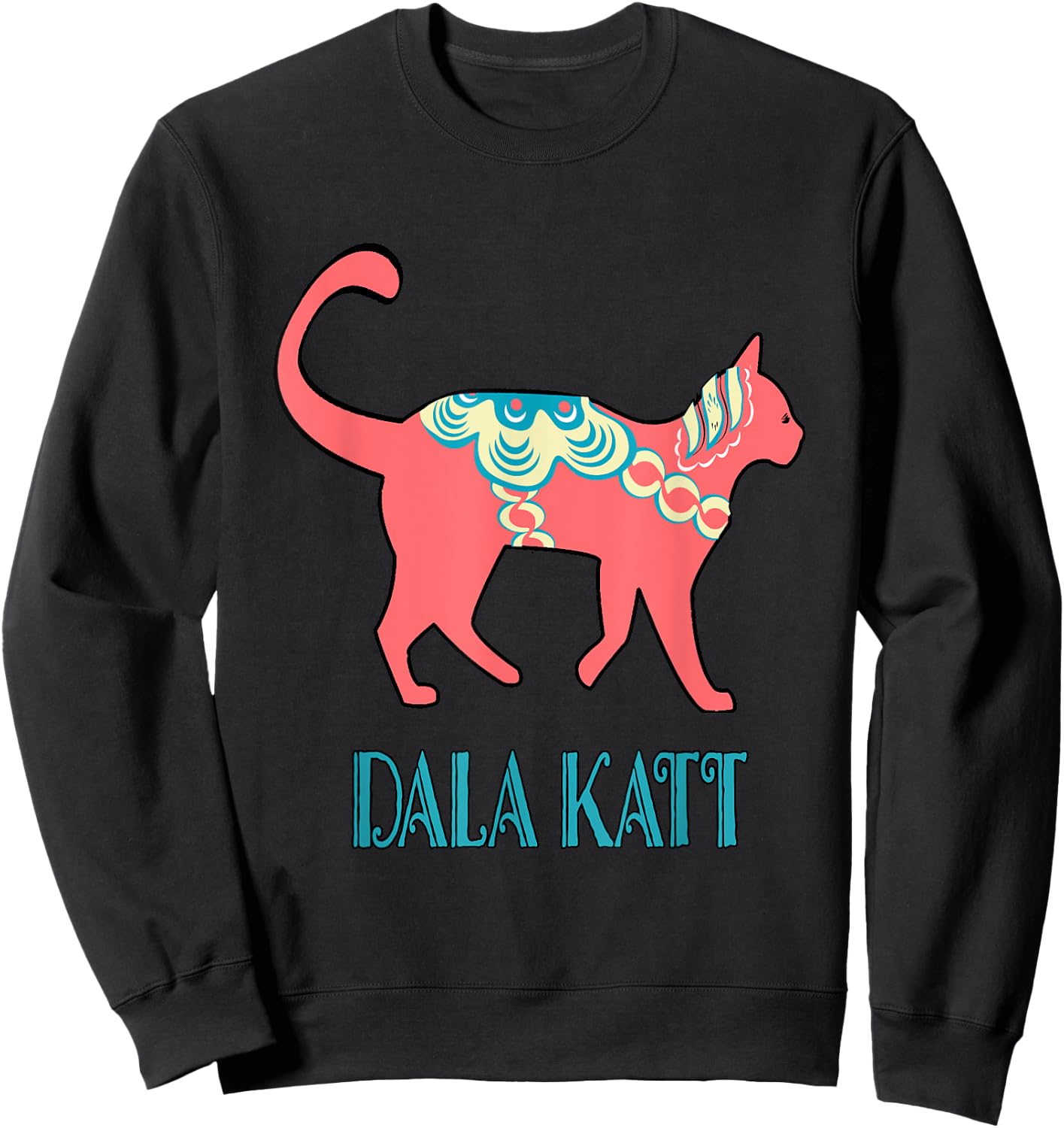 Swedish Dala Cat Dalecarlian Horse Kitty Katt Cat Nordic Sweatshirt - Sweatshirt | Black