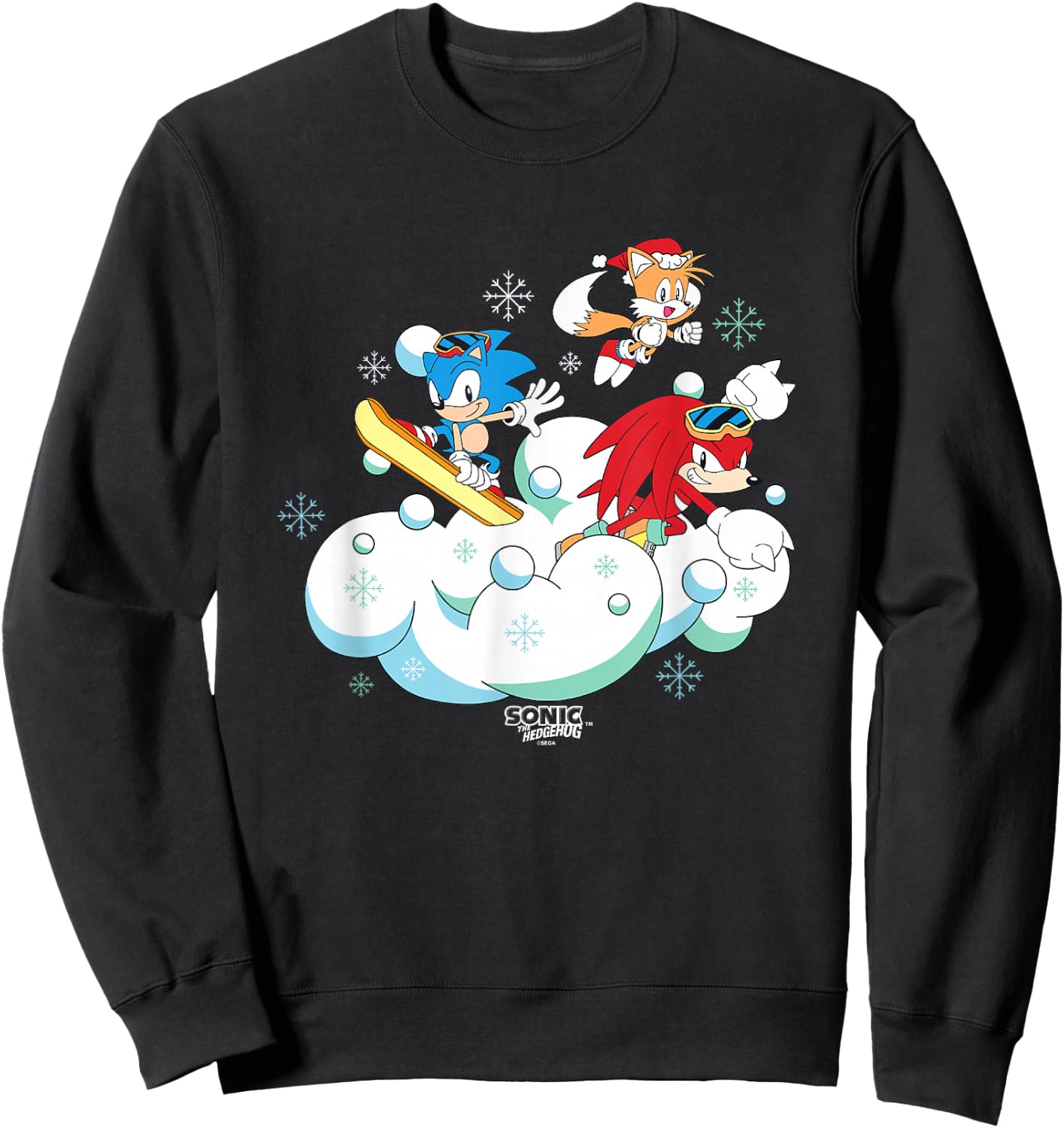 Sonic The Hedgehog Christmas Main Trio Fun In The Snow Sweatshirt - Sweatshirt | Black