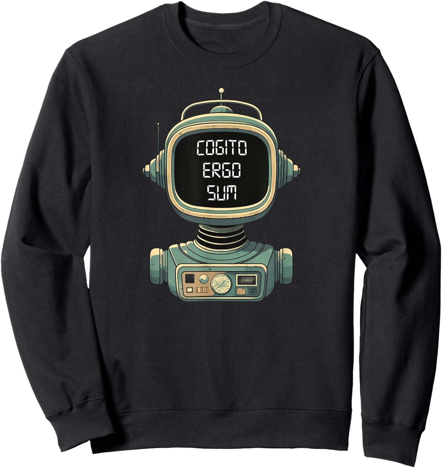 Retro Robot with Existential Message - Cogito Ergo Sum Sweatshirt - Sweatshirt | Black