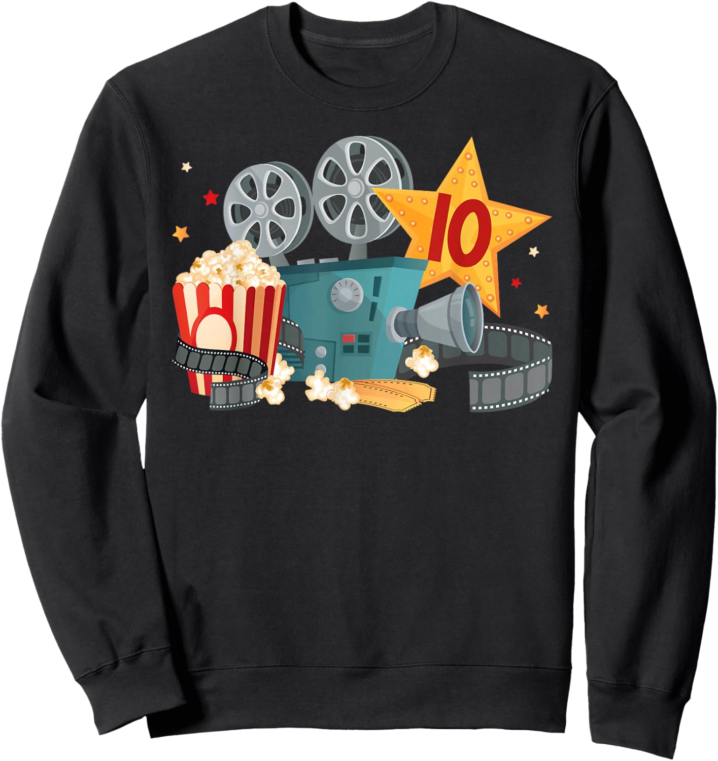 10th Movie Night Birthday Party Ten Year Old Movie Lover Sweatshirt - Sweatshirt | Black