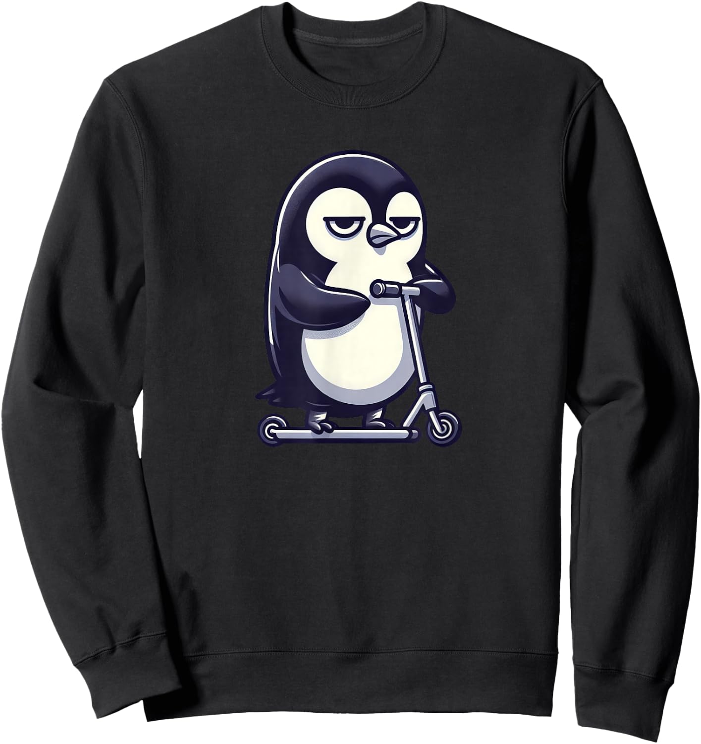 Cartoon Bored Penguin on Scooter Sweatshirt - Sweatshirt | Black