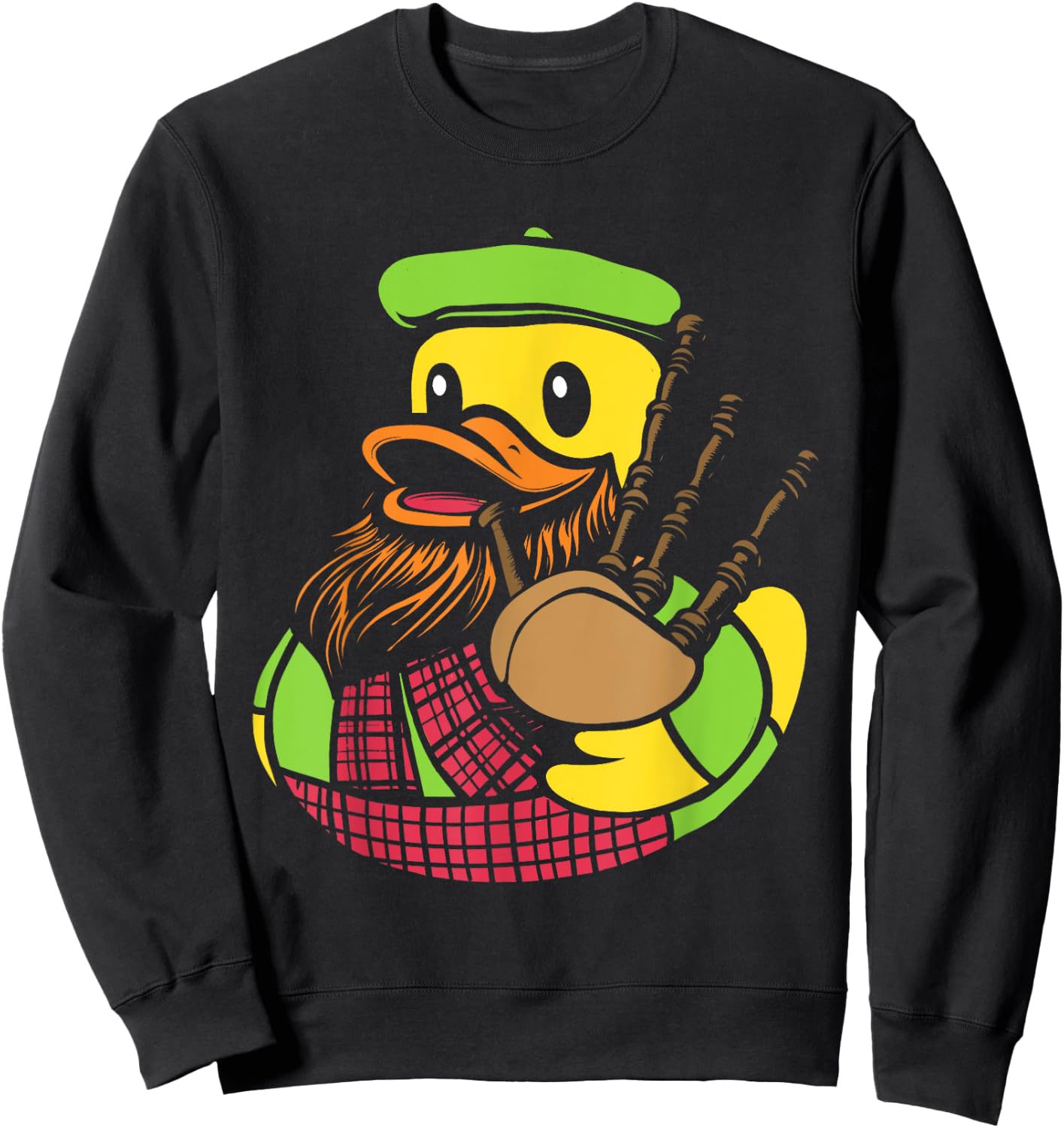 Bagpipe Duck Traditional Scots Rubber Ducky -Adult , Black, Small, Short Sleeve, Classic Fit, Halloween, Music, Cartoon, Unique Bagpipe Rubber Duck Pattern, Blended Fabric Sweatshirt - Sweatshirt | Black